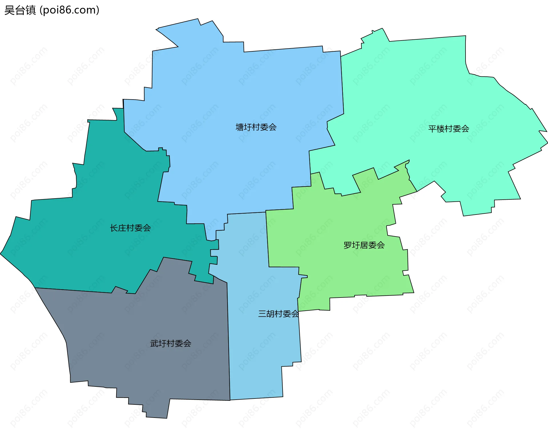 吴台镇边界地图(五级行政区划)