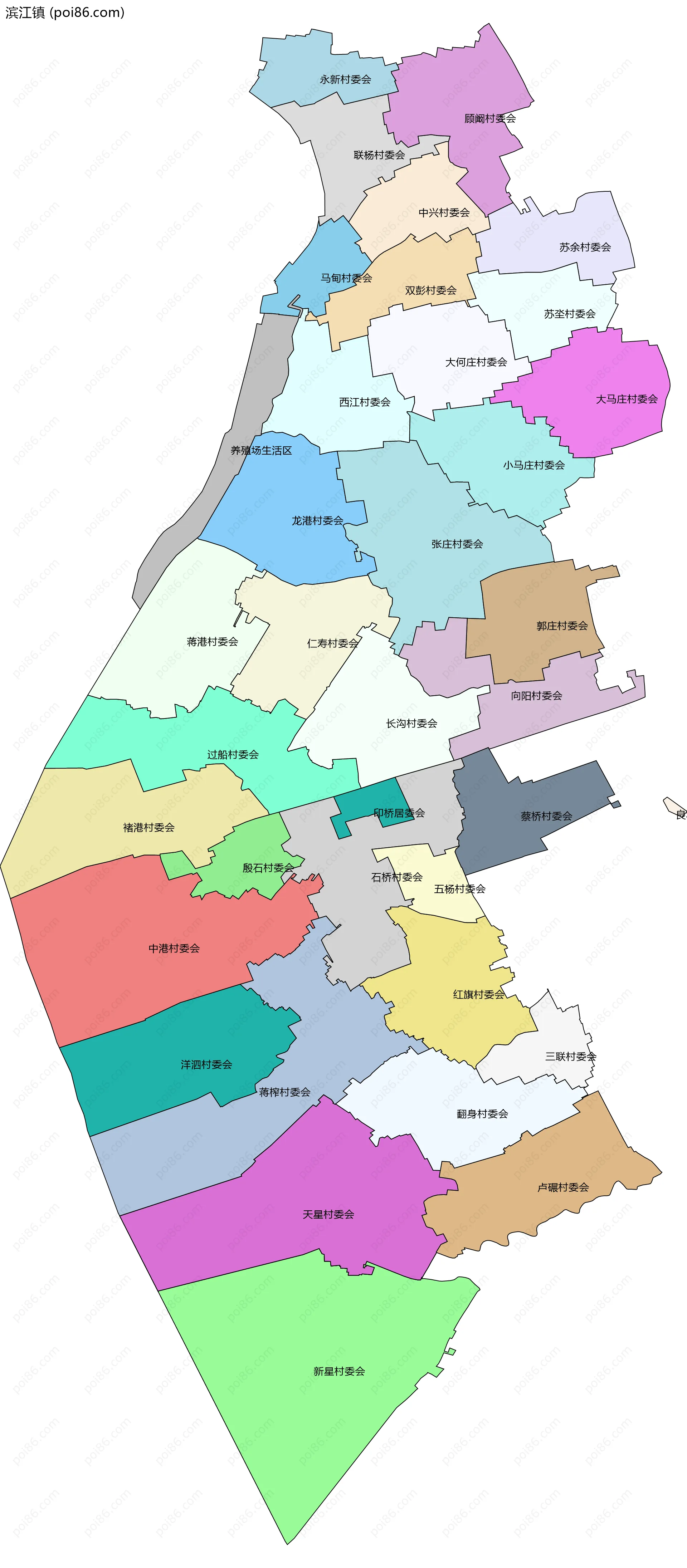 滨江镇边界地图(五级行政区划)