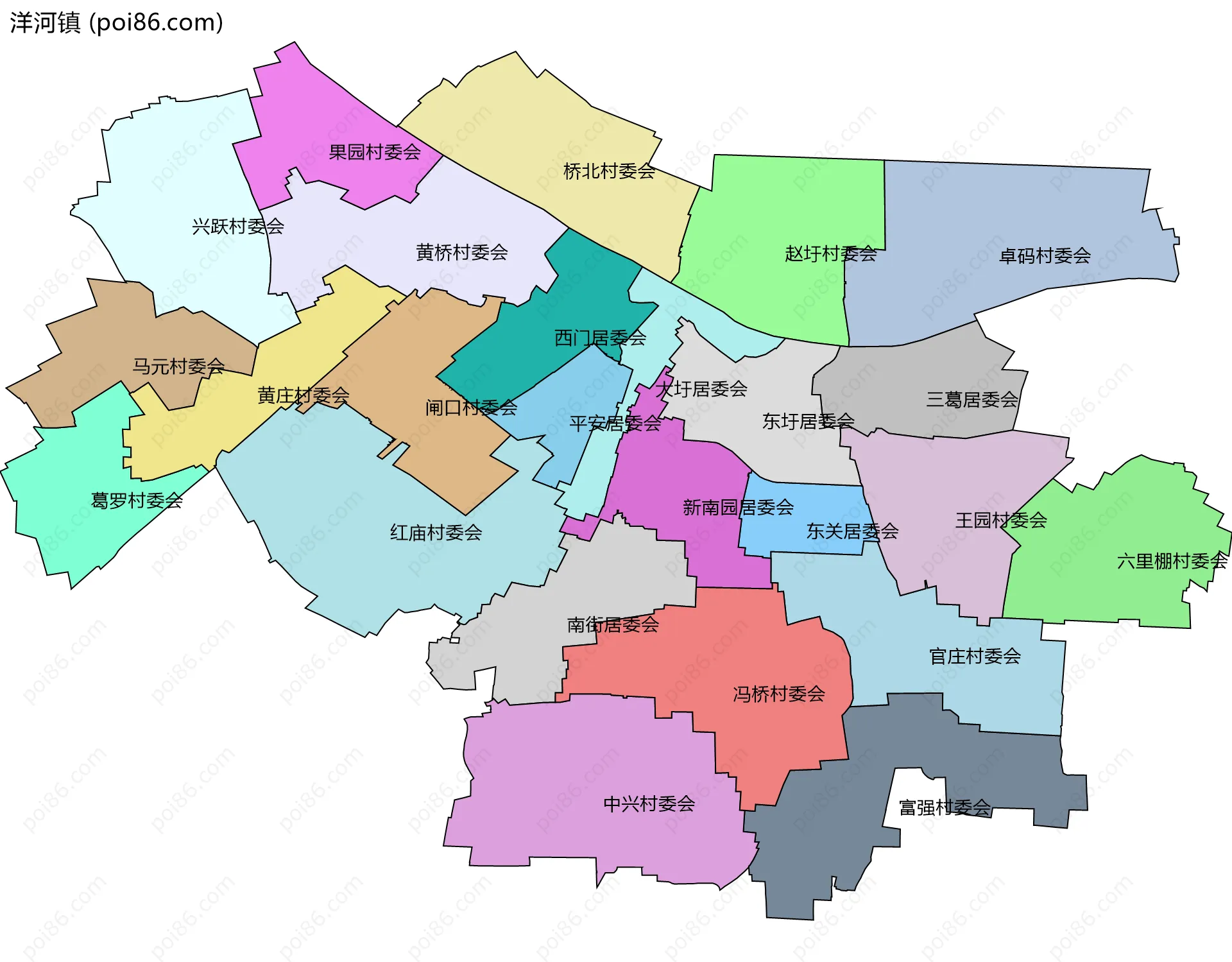 洋河镇边界地图(五级行政区划)