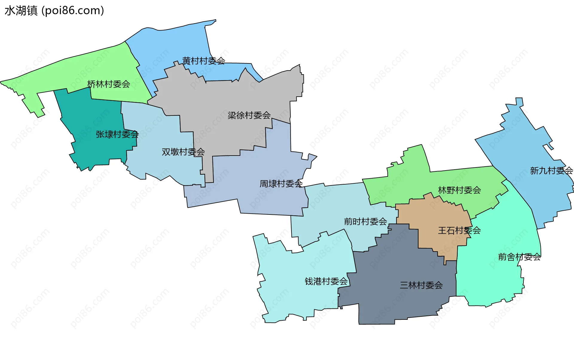 水湖镇边界地图(五级行政区划)