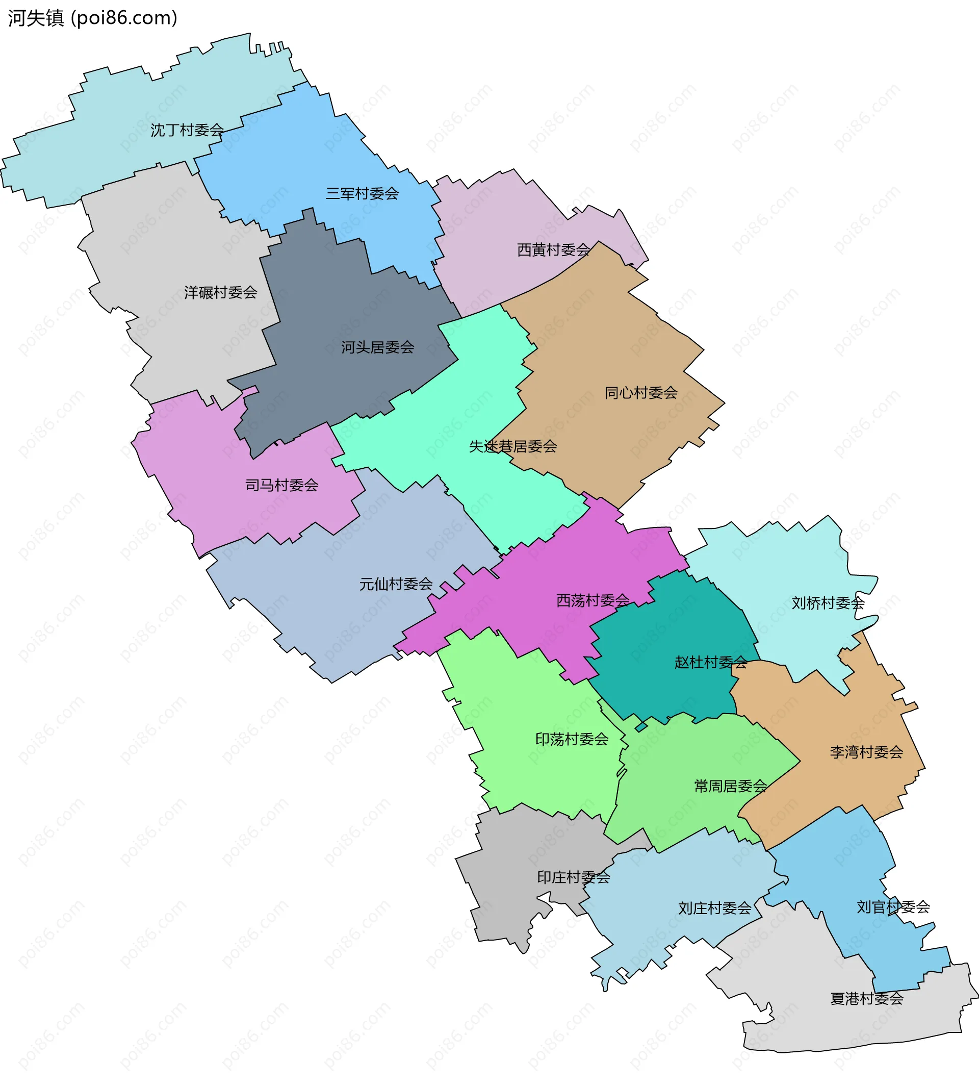 河失镇边界地图(五级行政区划)