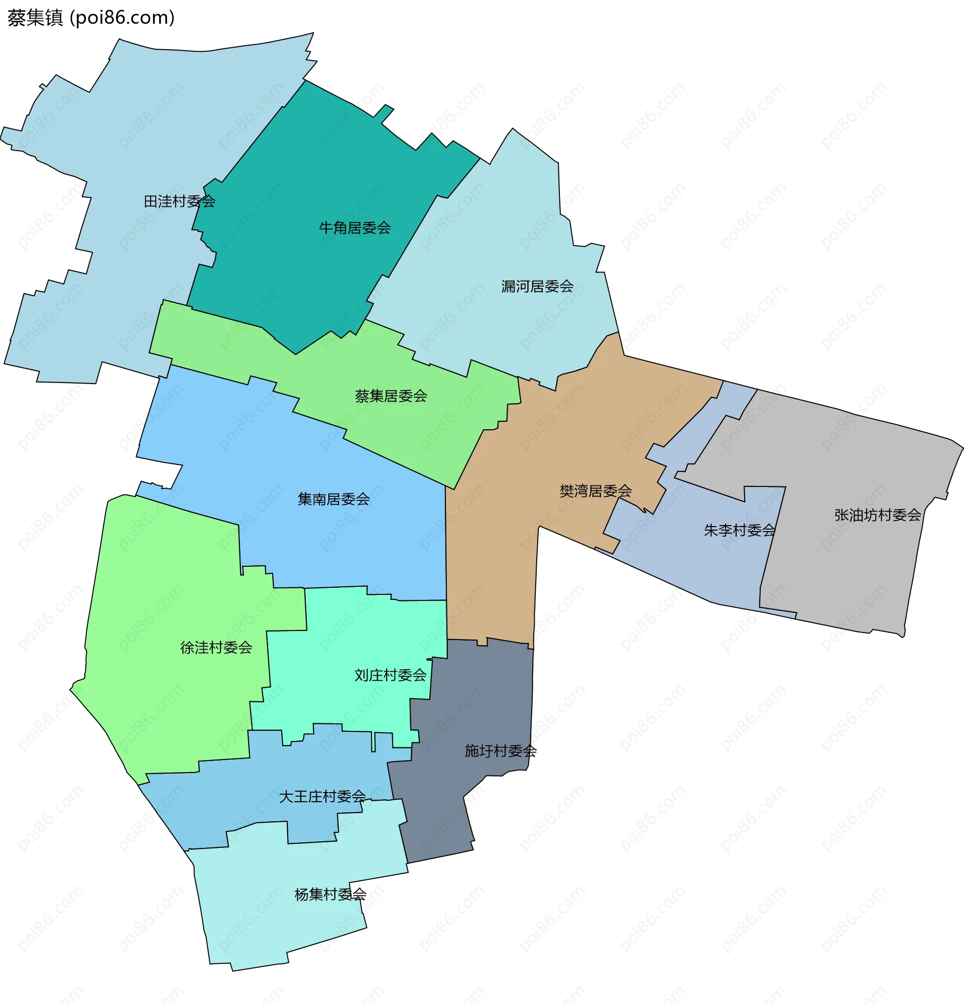 蔡集镇边界地图(五级行政区划)