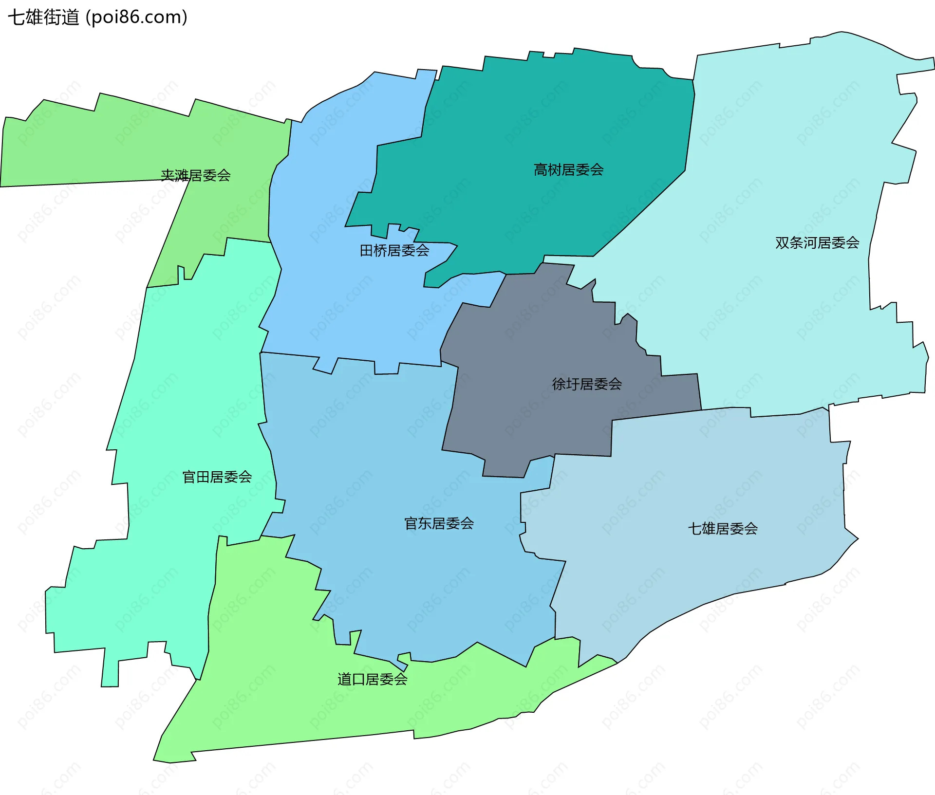 七雄街道边界地图(五级行政区划)