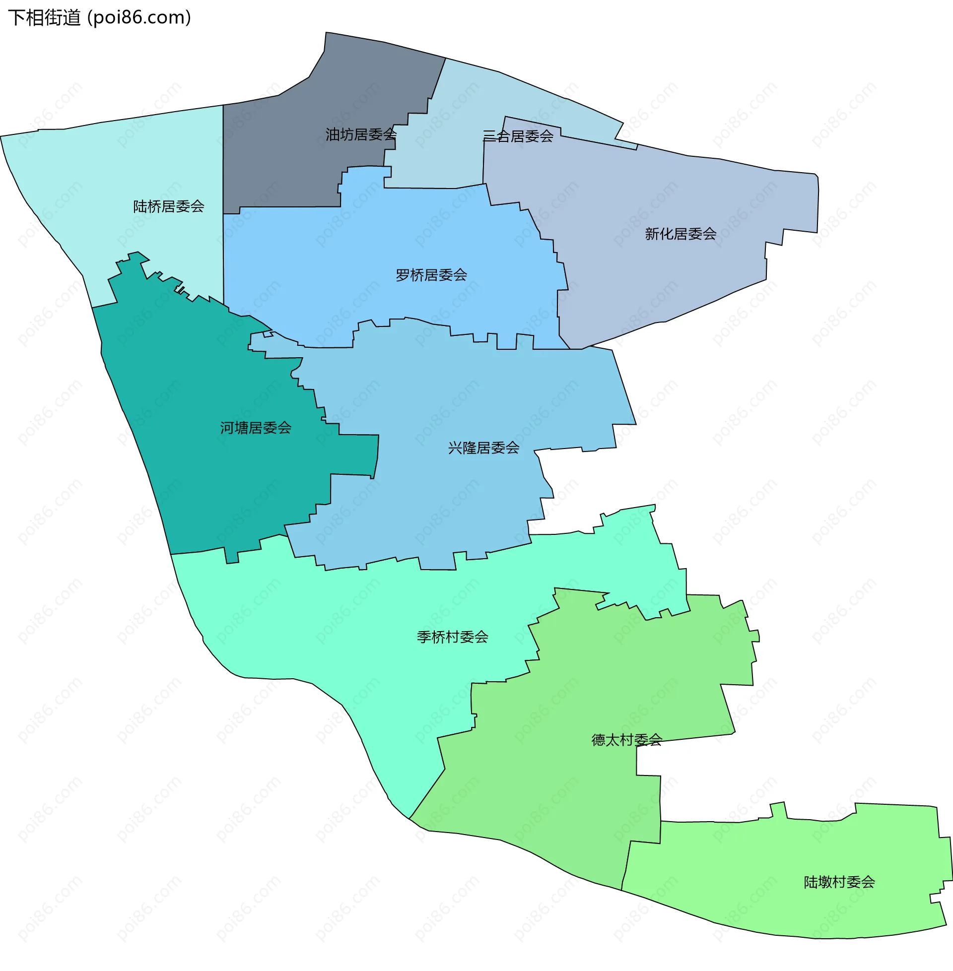 下相街道边界地图(五级行政区划)