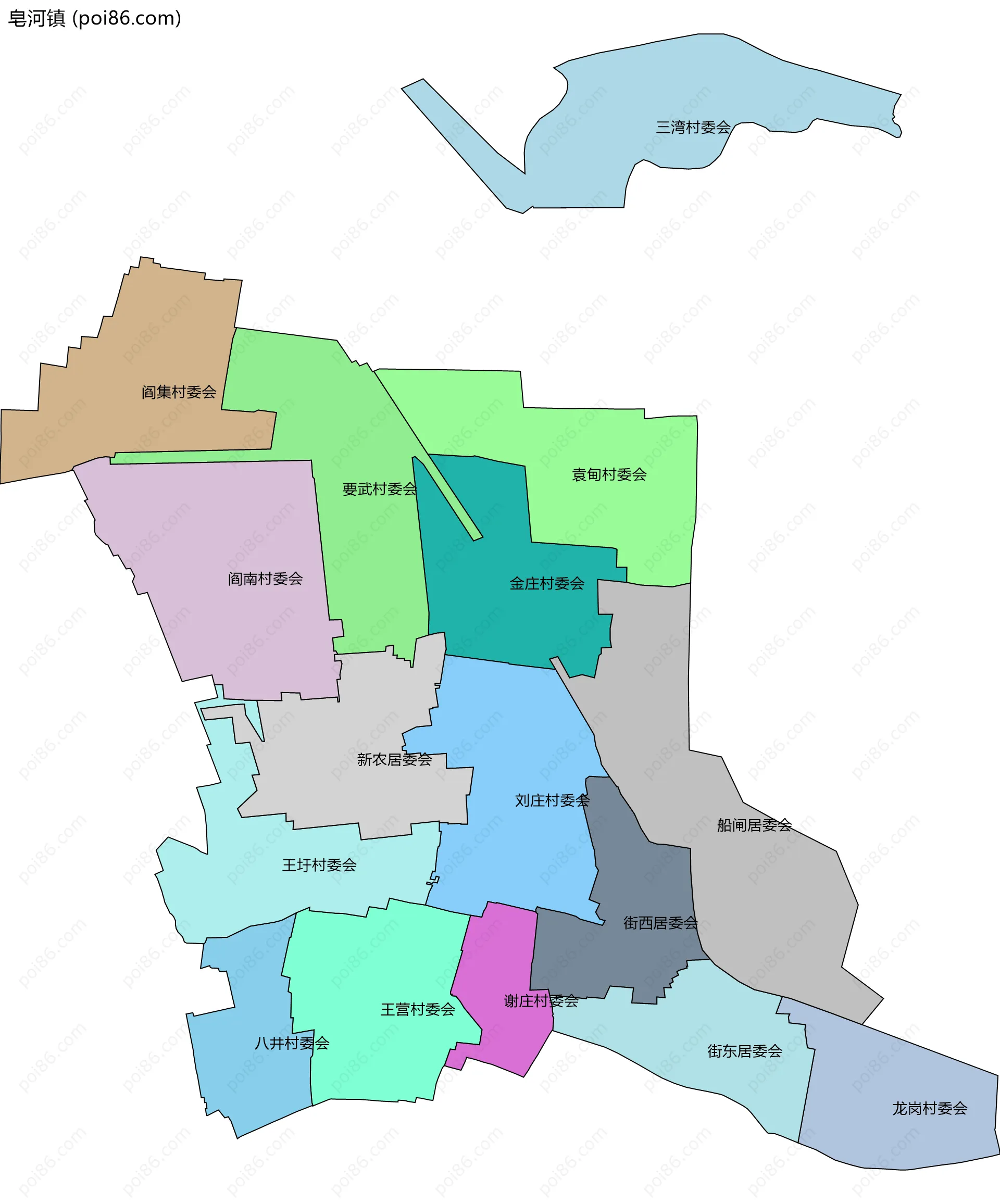 皂河镇边界地图(五级行政区划)