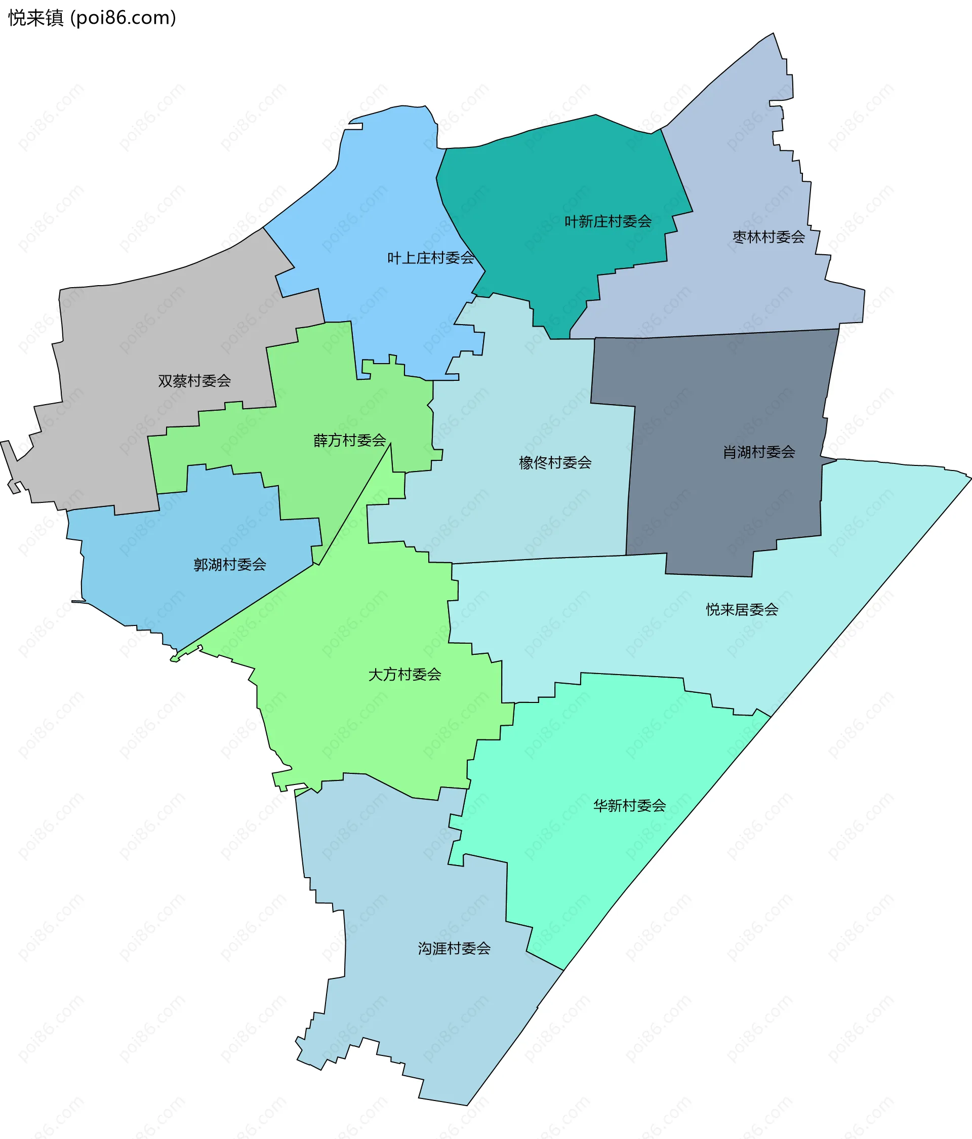 悦来镇边界地图(五级行政区划)