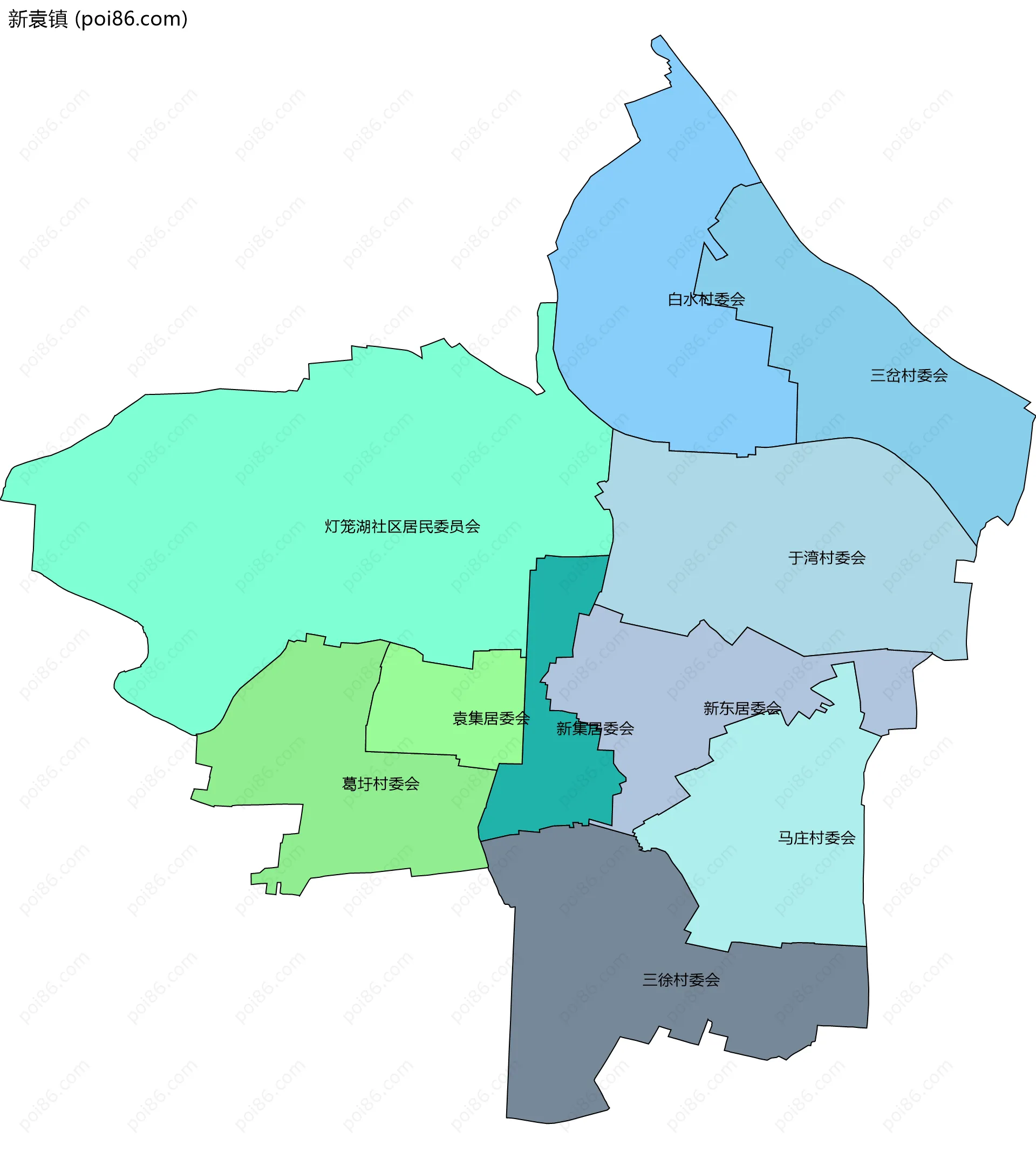 新袁镇边界地图(五级行政区划)