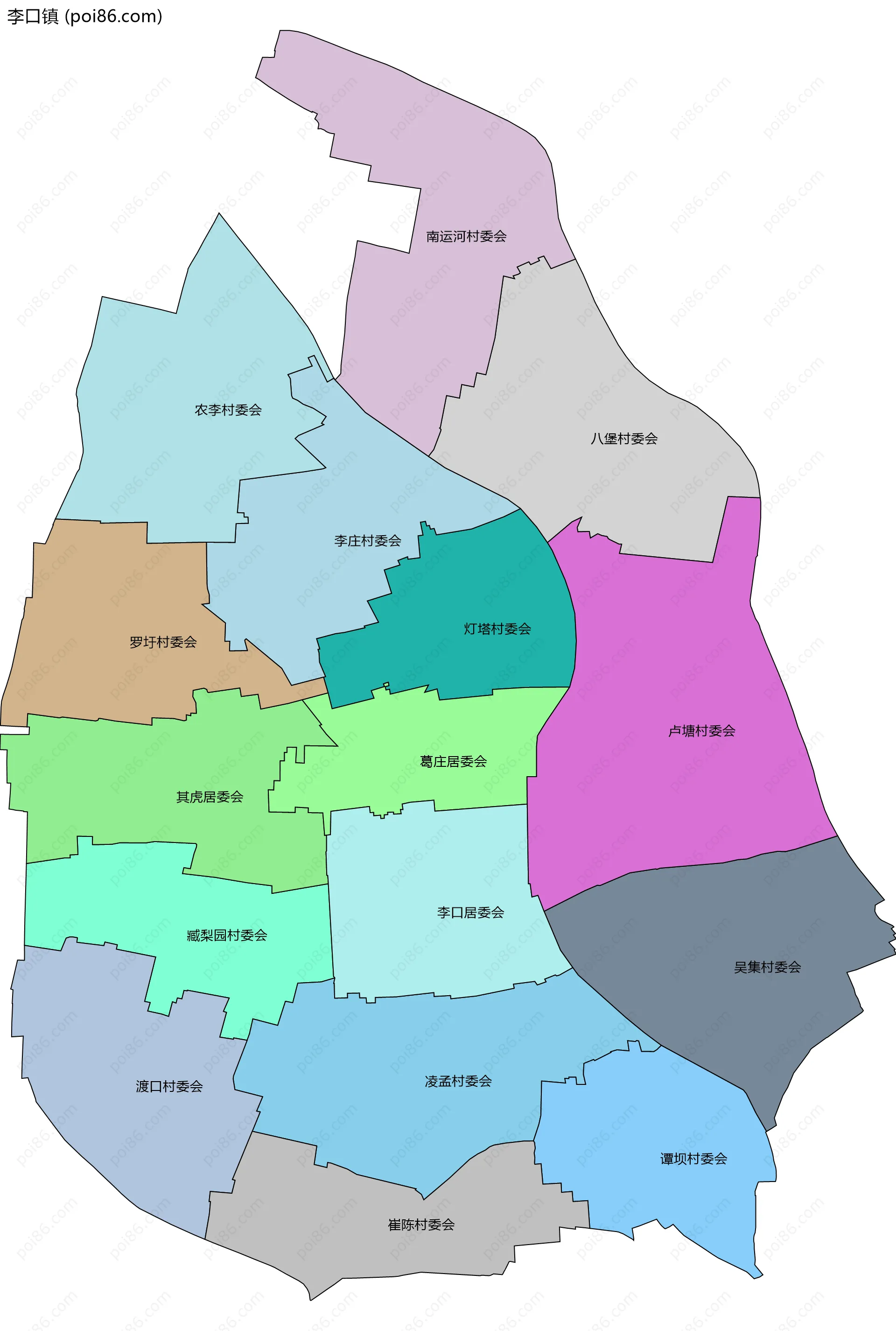 李口镇边界地图(五级行政区划)