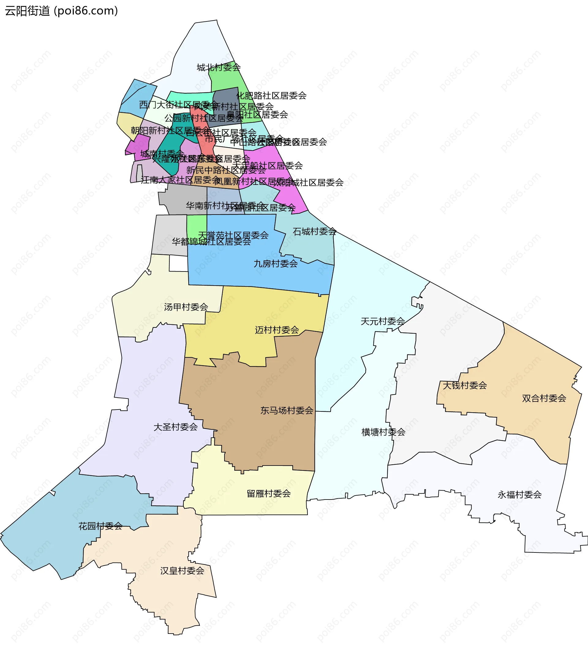 云阳街道边界地图(五级行政区划)