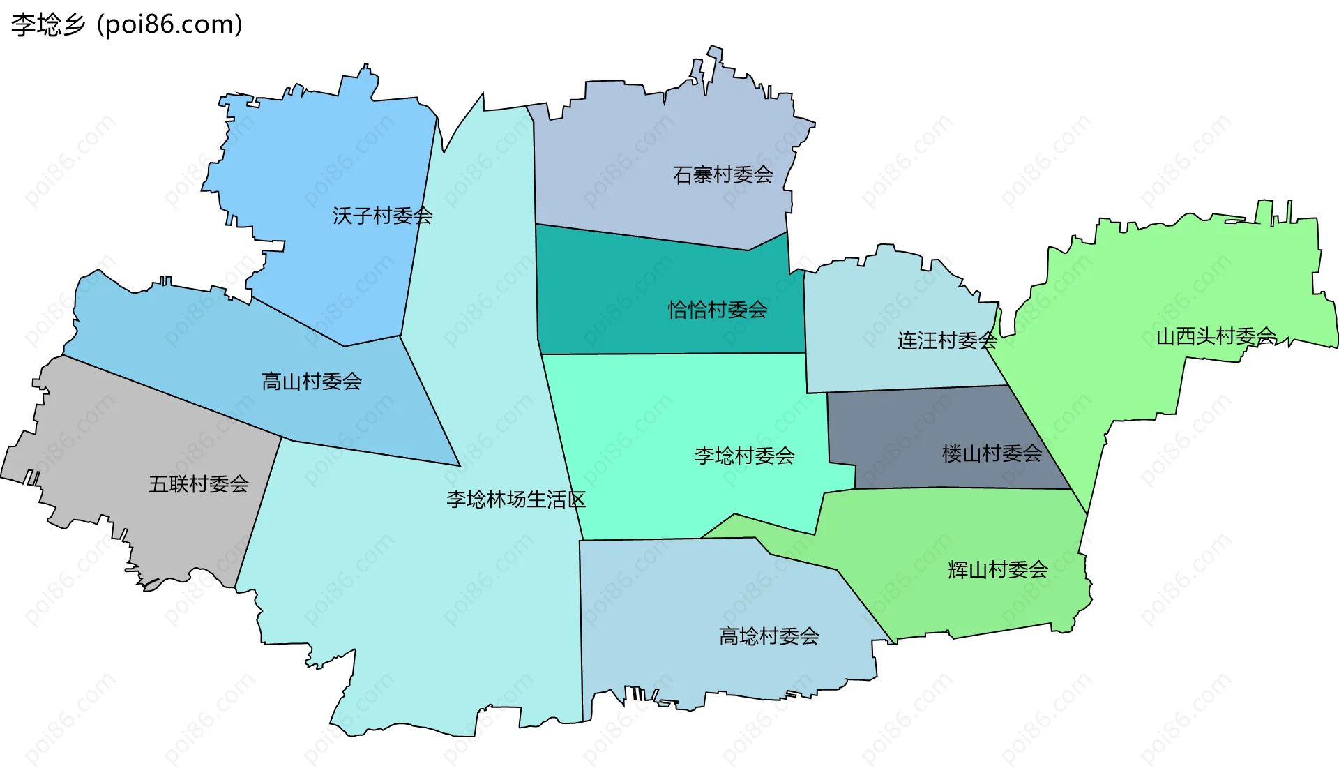 李埝乡边界地图(五级行政区划)