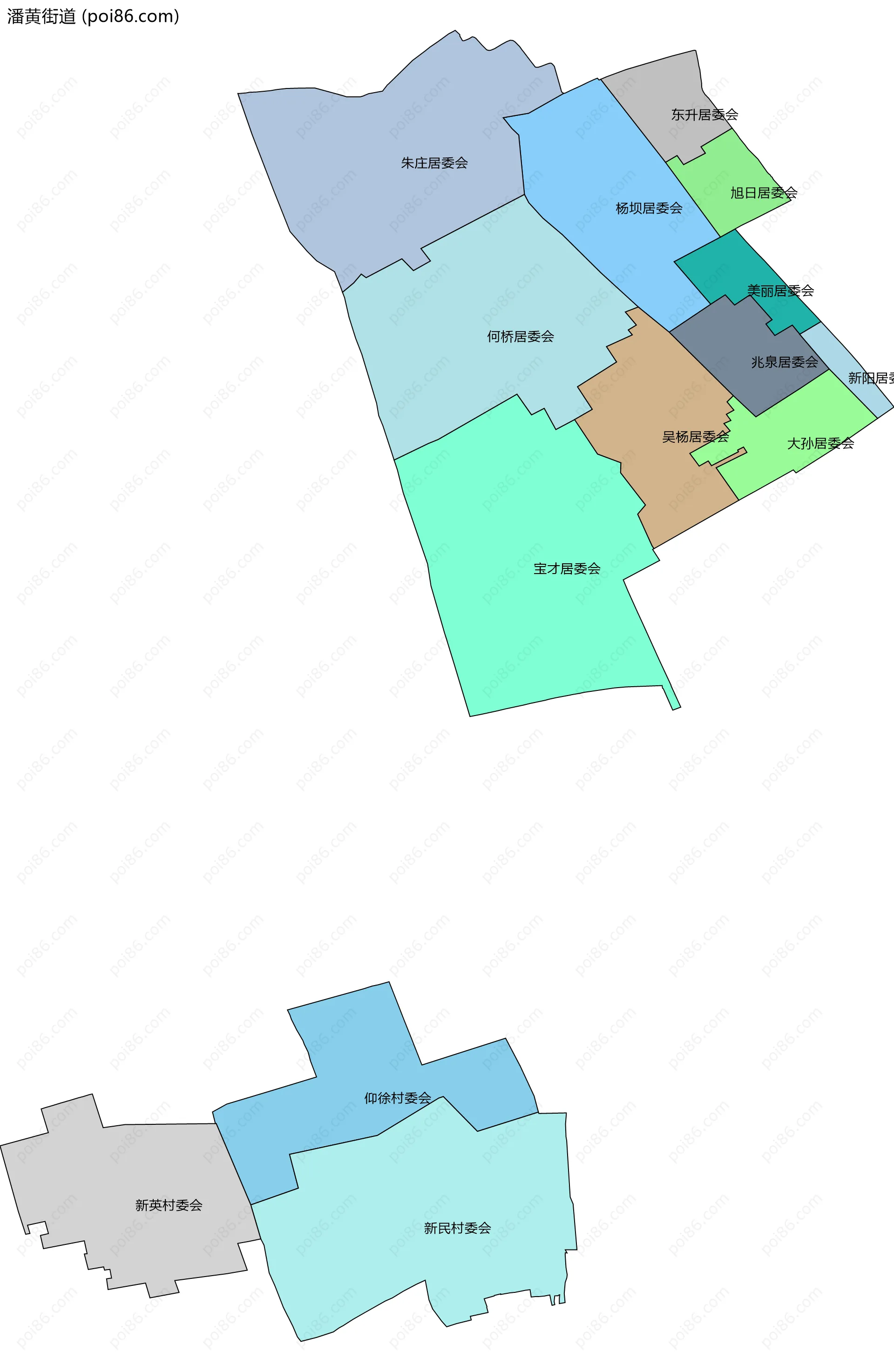 潘黄街道边界地图(五级行政区划)