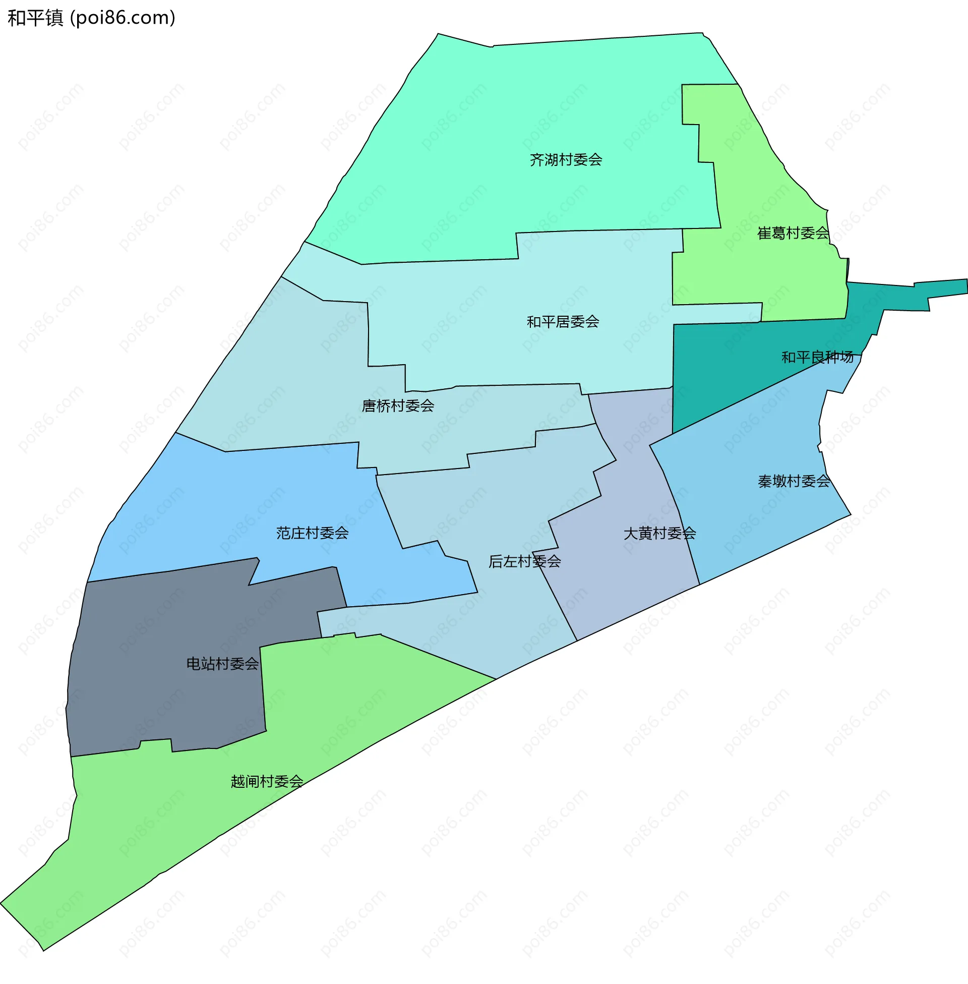 和平镇边界地图(五级行政区划)