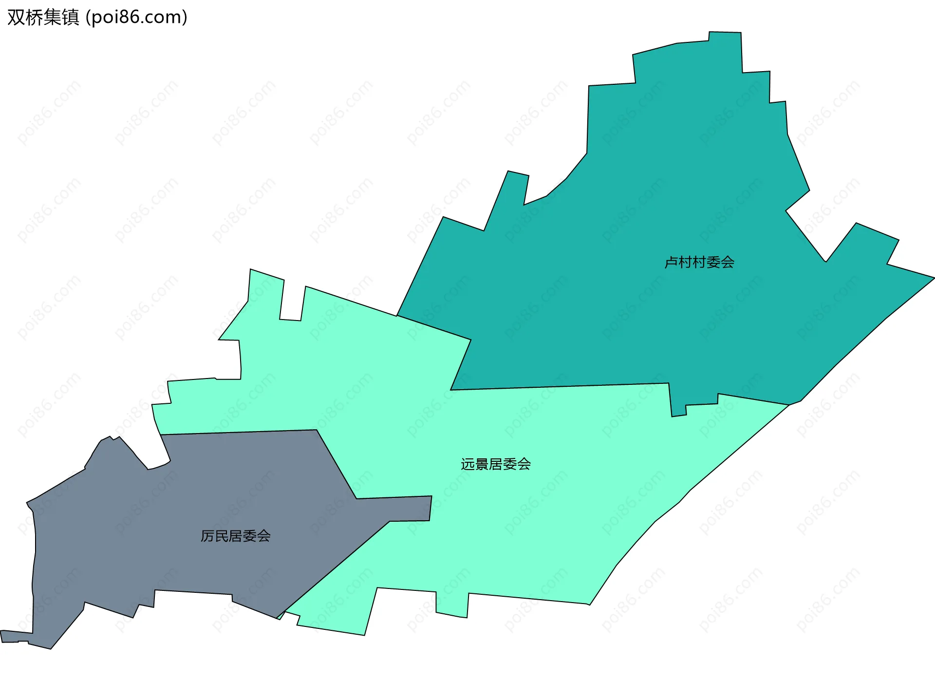 双桥集镇边界地图(五级行政区划)