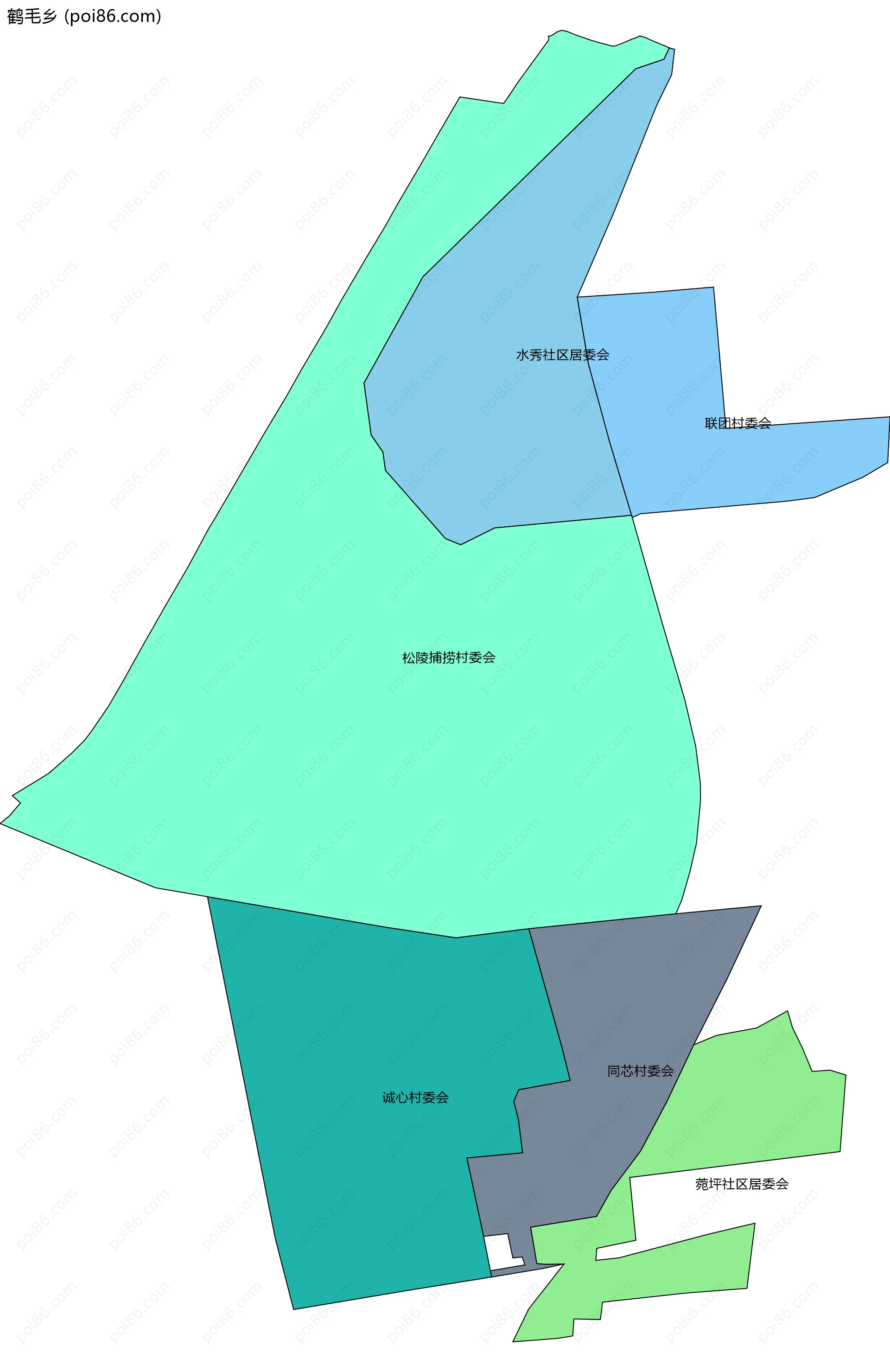 鹤毛乡边界地图(五级行政区划)