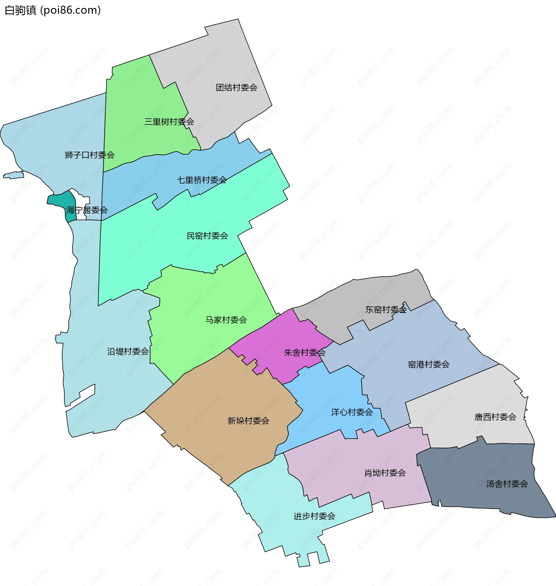 白驹镇边界地图(五级行政区划)