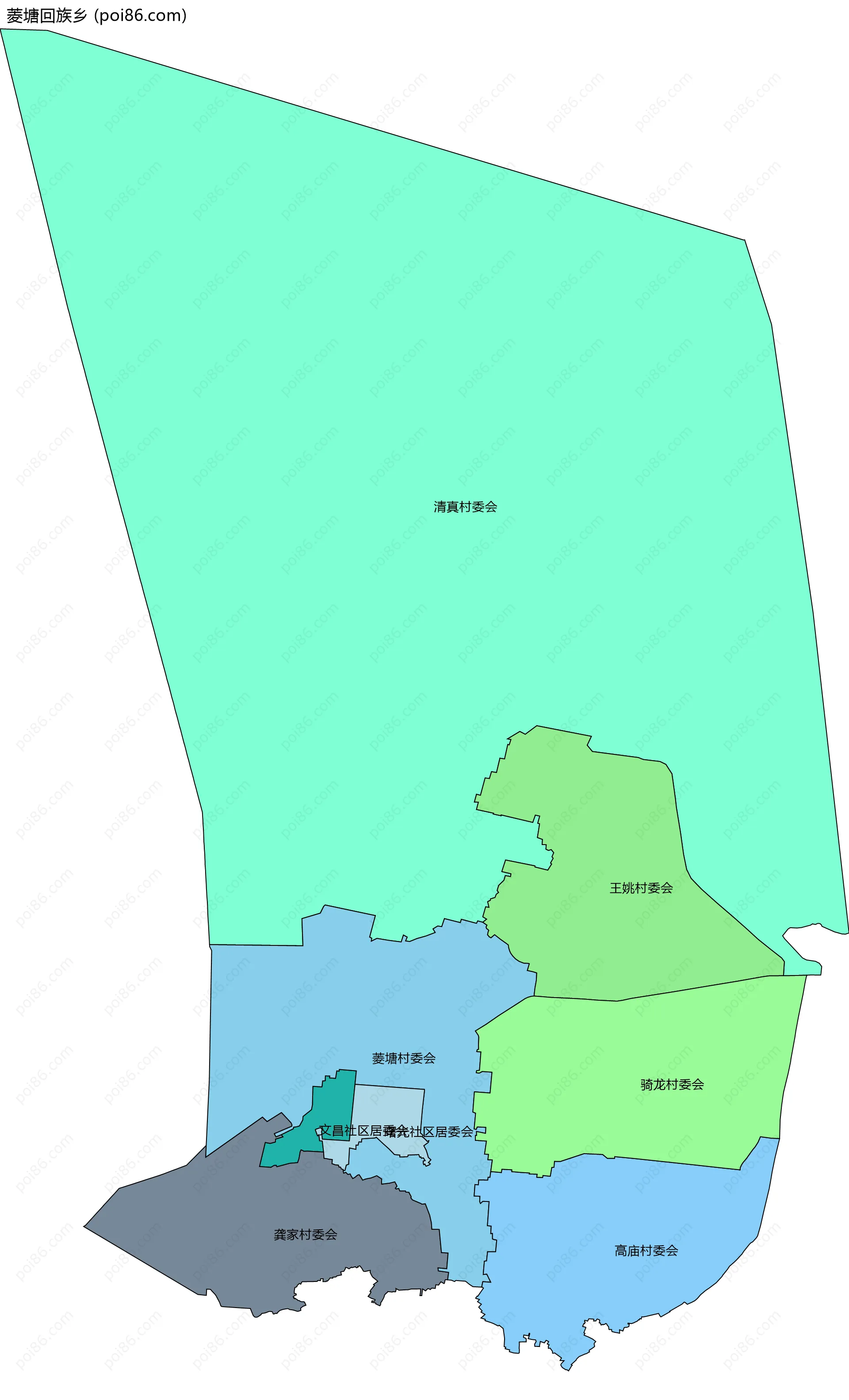 菱塘回族乡边界地图(五级行政区划)