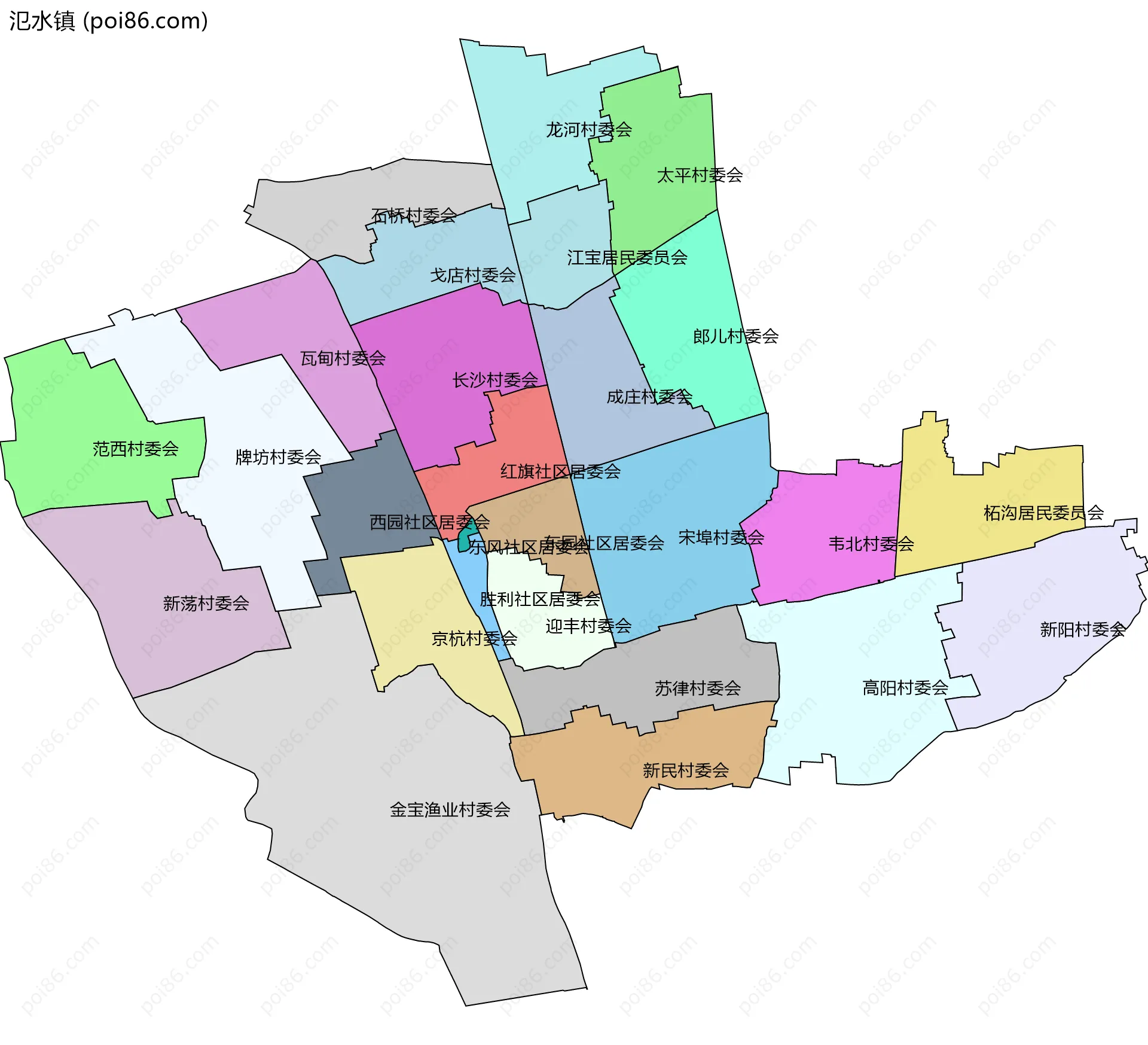 氾水镇边界地图(五级行政区划)