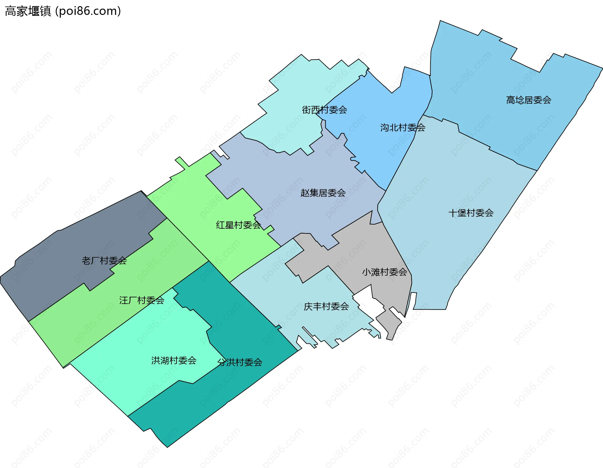 高家堰镇边界地图(五级行政区划)