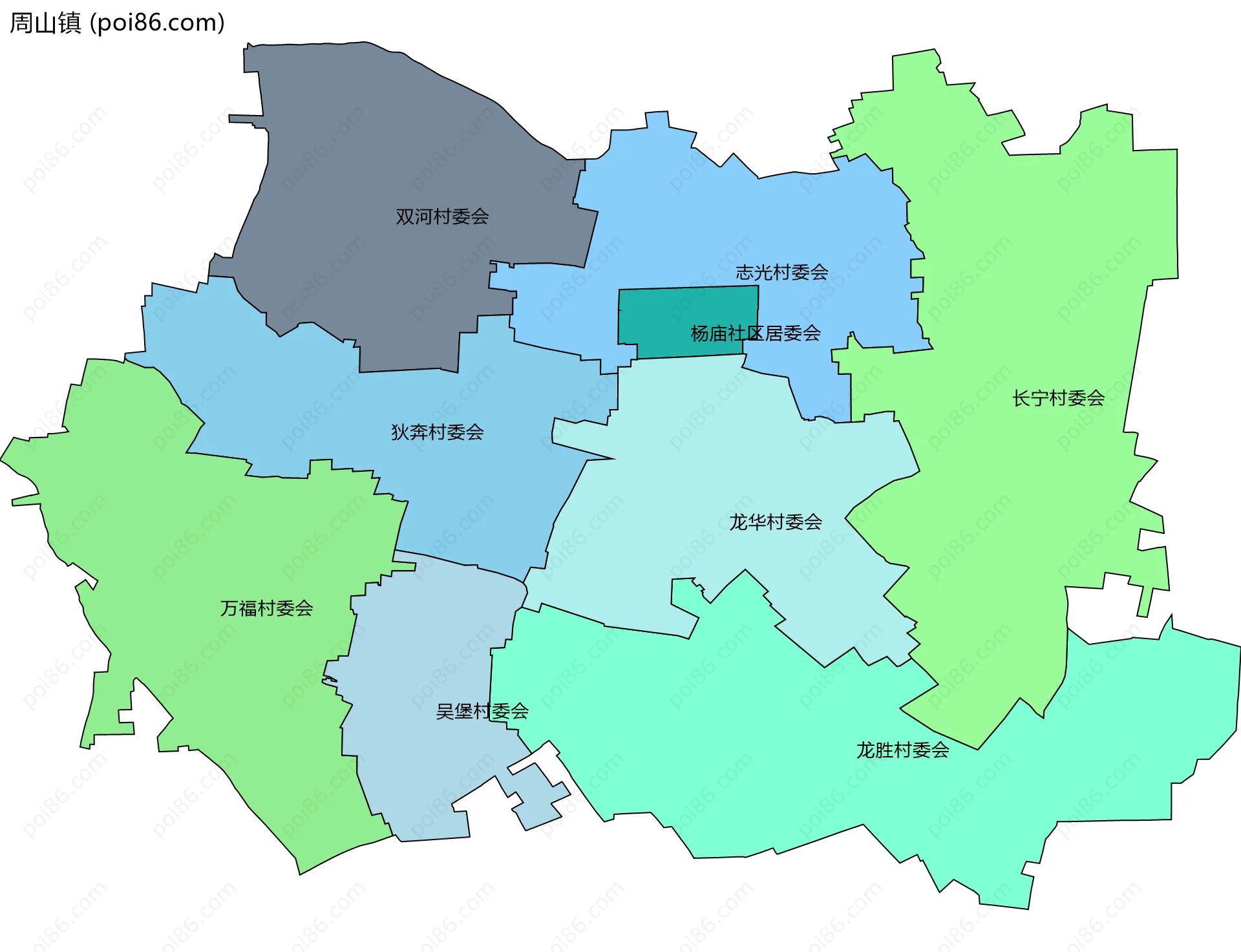 周山镇边界地图(五级行政区划)