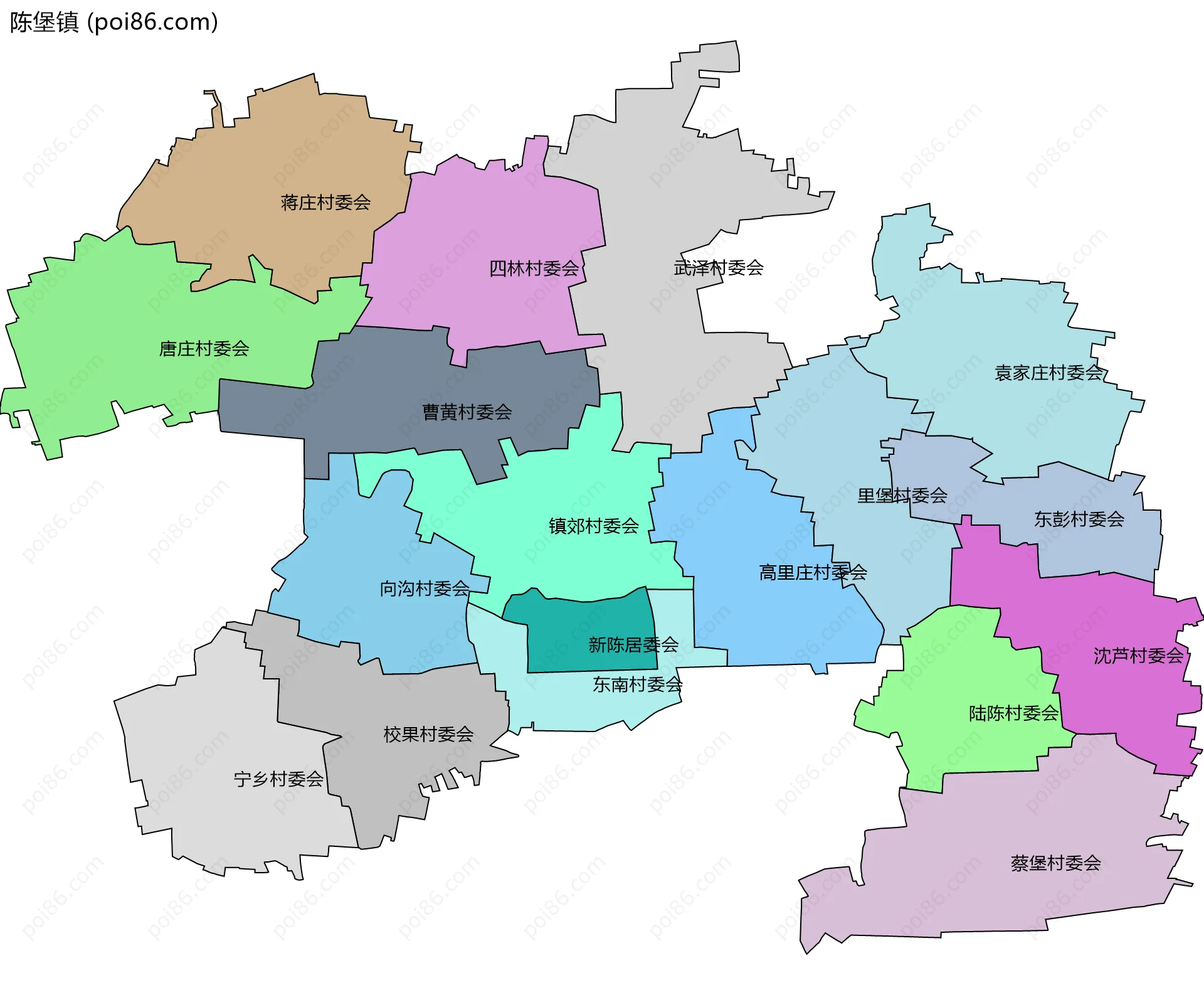 陈堡镇边界地图(五级行政区划)