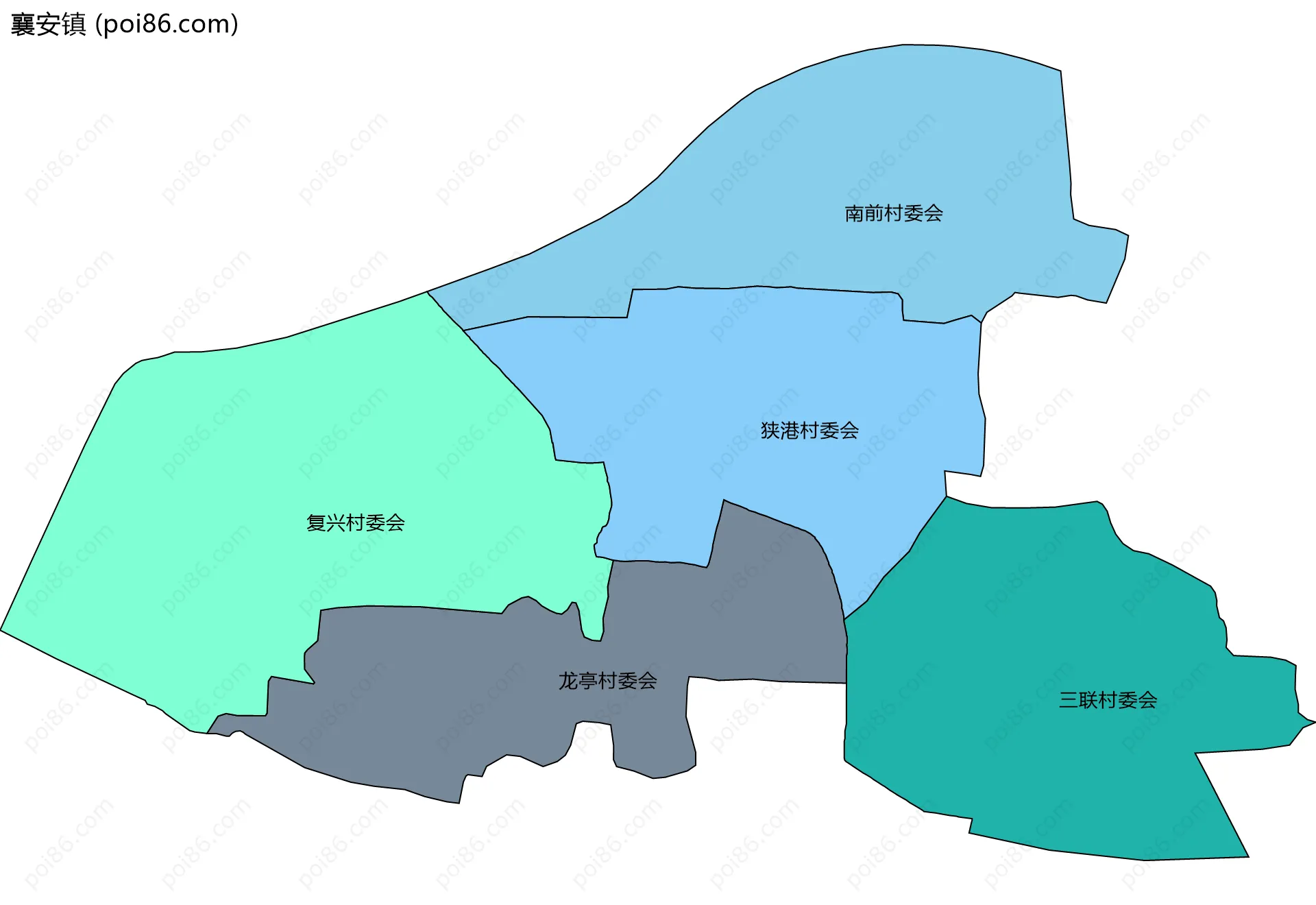 襄安镇边界地图(五级行政区划)