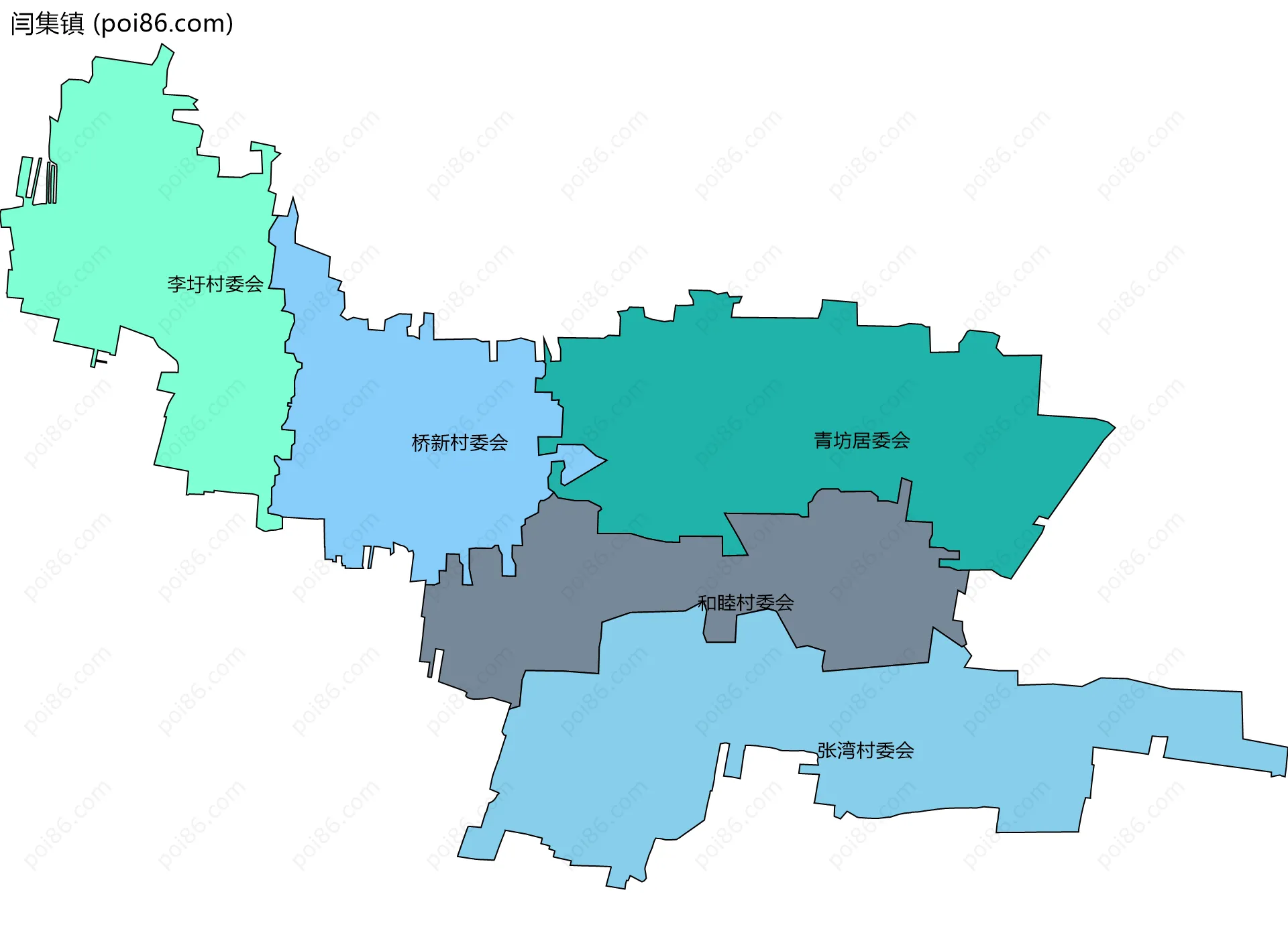 闫集镇边界地图(五级行政区划)