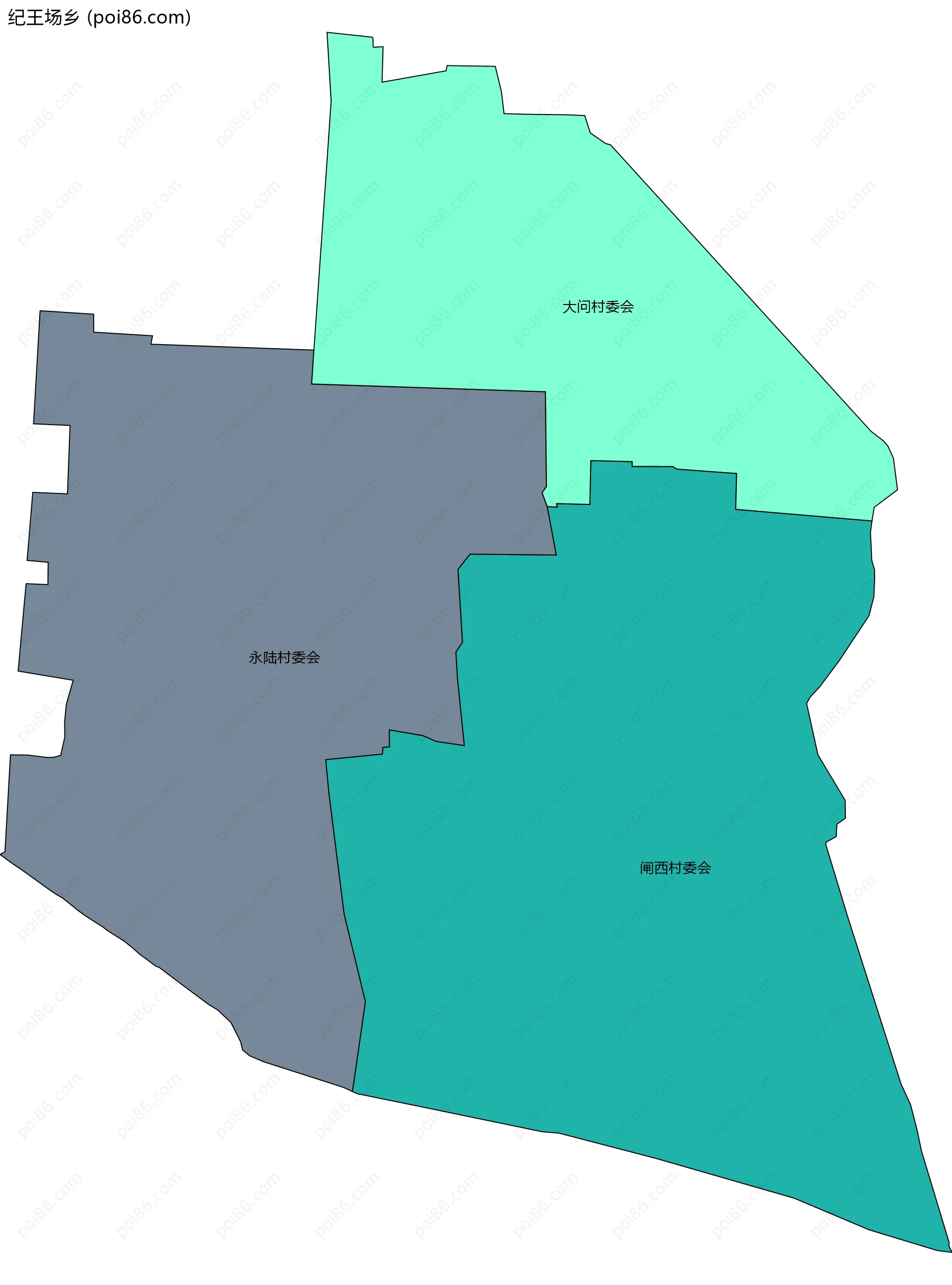 纪王场乡边界地图(五级行政区划)
