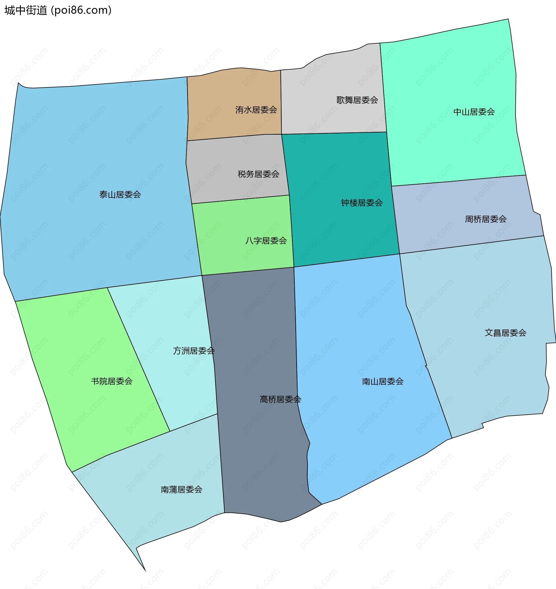 城中街道边界地图(五级行政区划)