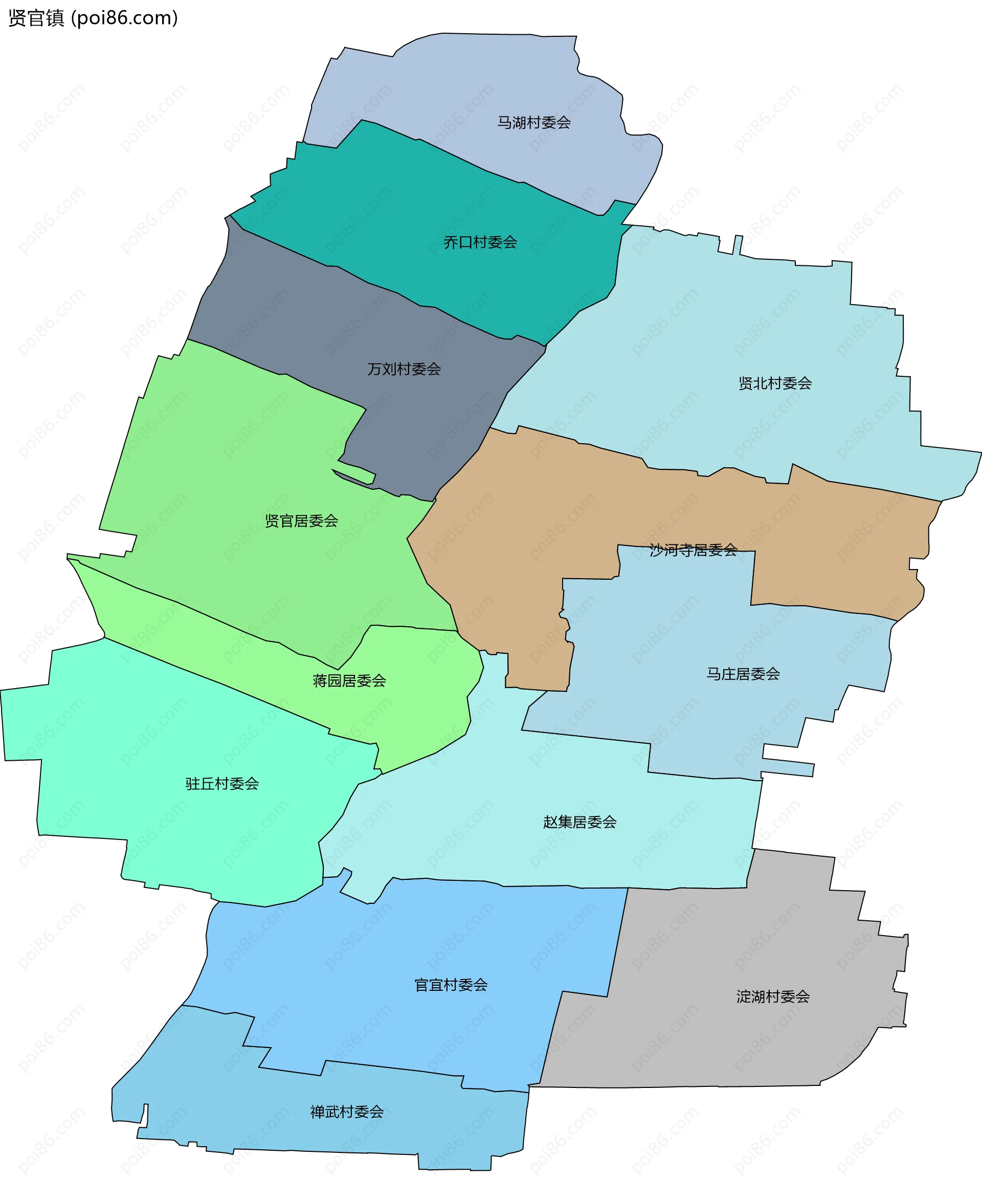 贤官镇边界地图(五级行政区划)