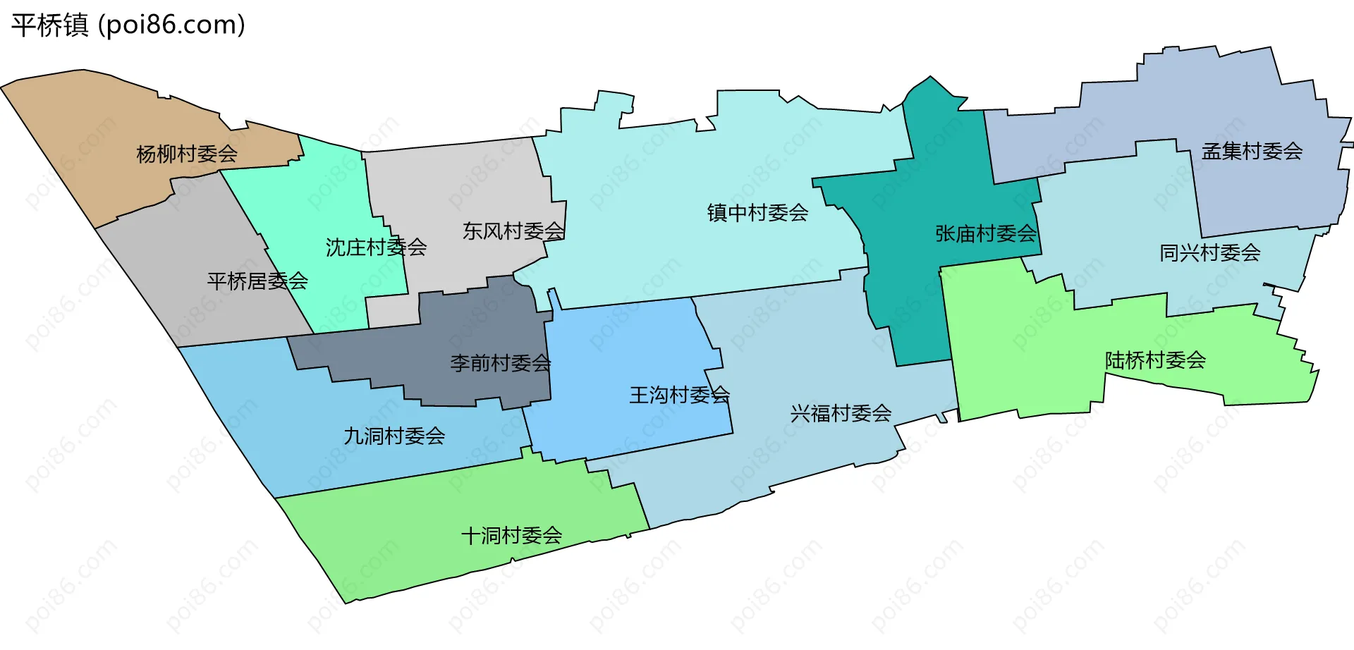 平桥镇边界地图(五级行政区划)