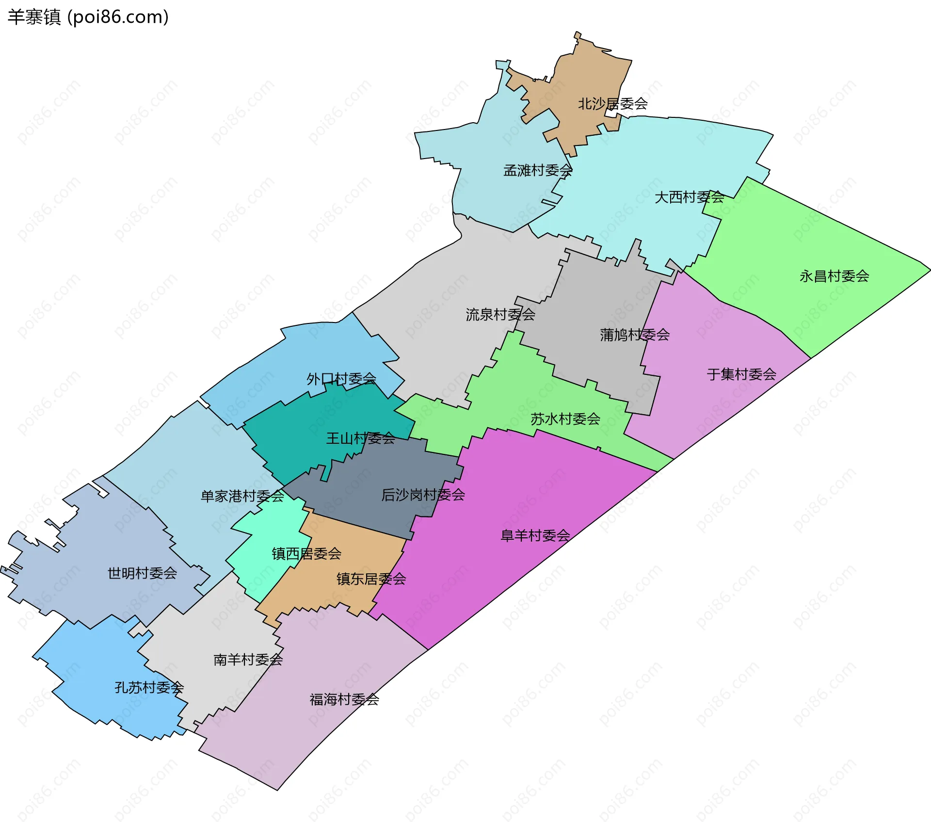 羊寨镇边界地图(五级行政区划)