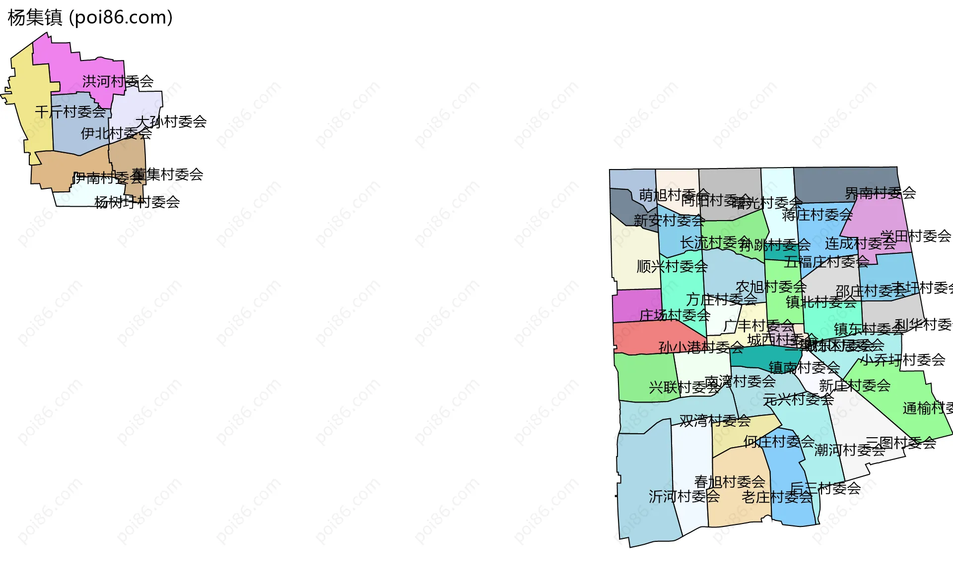 杨集镇边界地图(五级行政区划)
