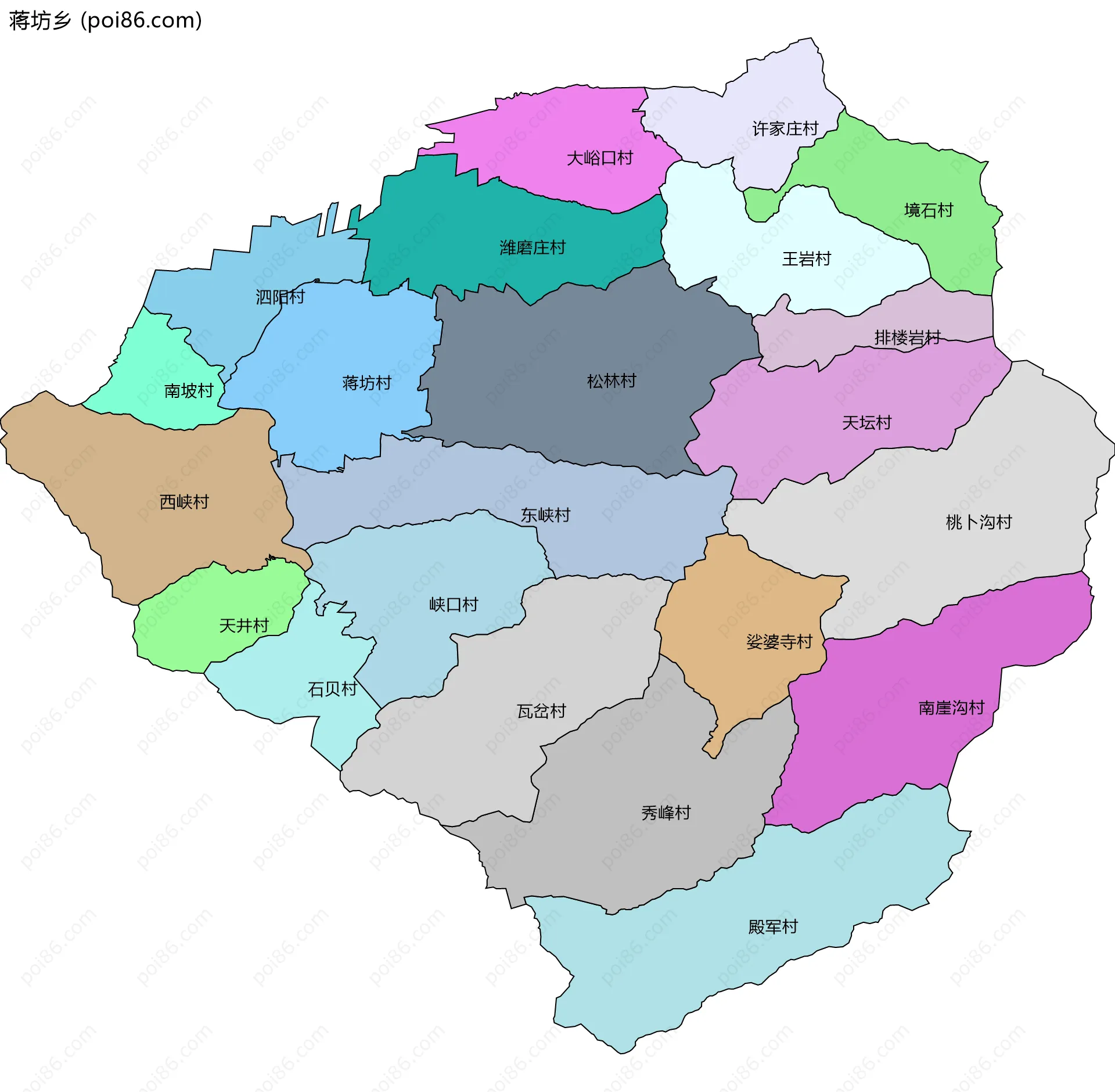 蒋坊乡边界地图(五级行政区划)