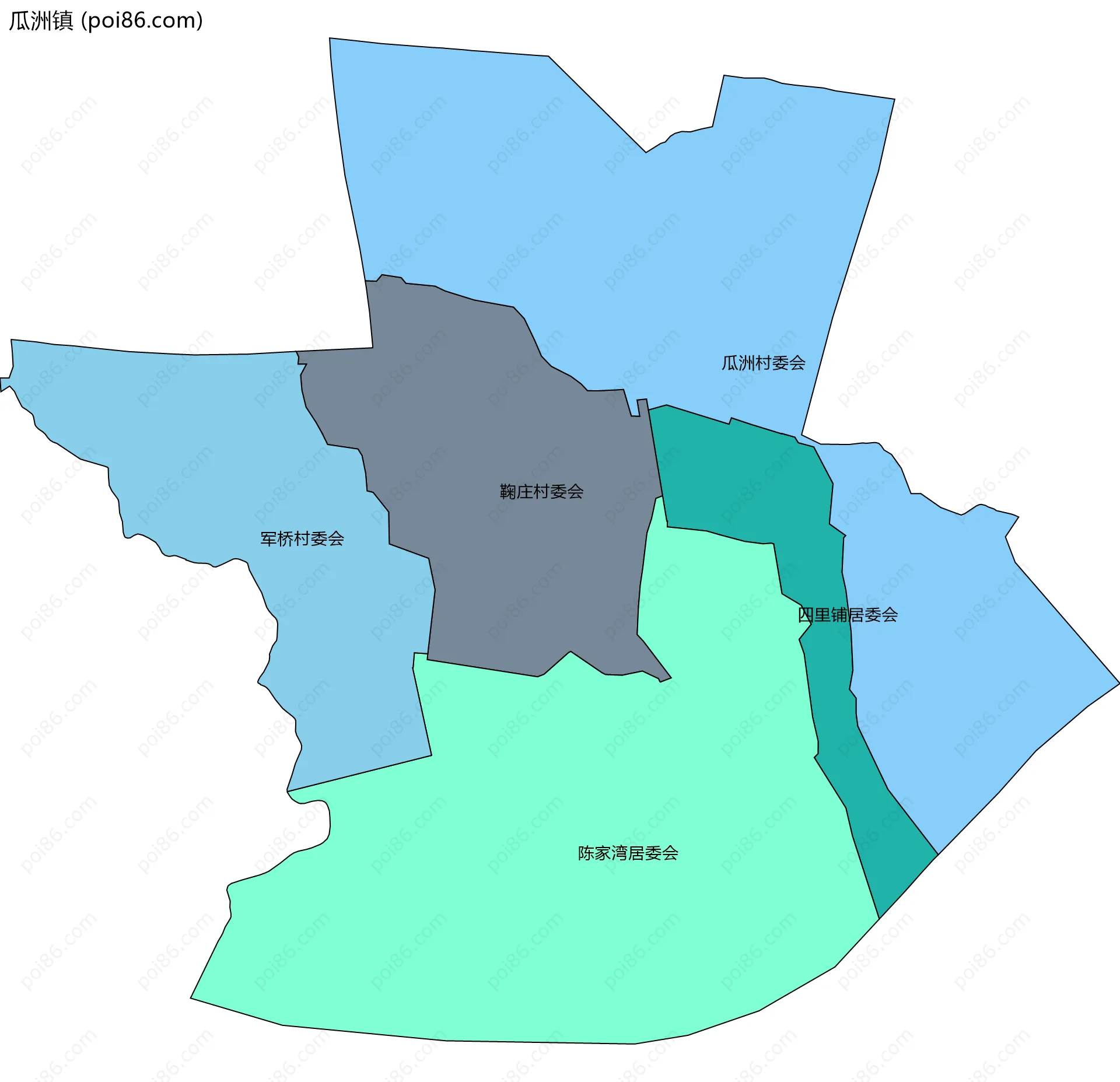 瓜洲镇边界地图(五级行政区划)