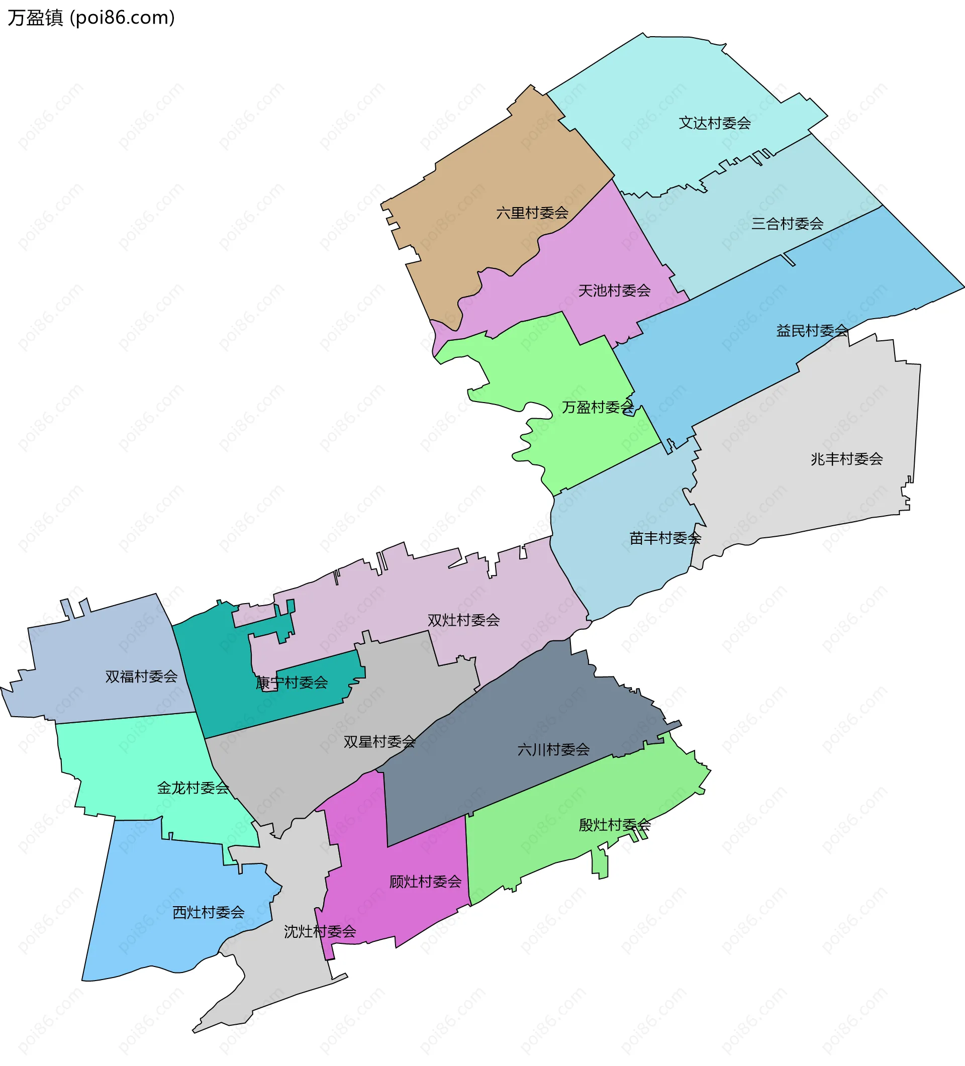 万盈镇边界地图(五级行政区划)