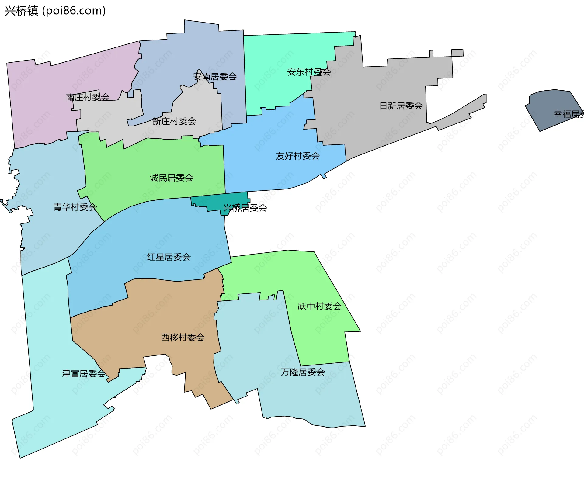 兴桥镇边界地图(五级行政区划)