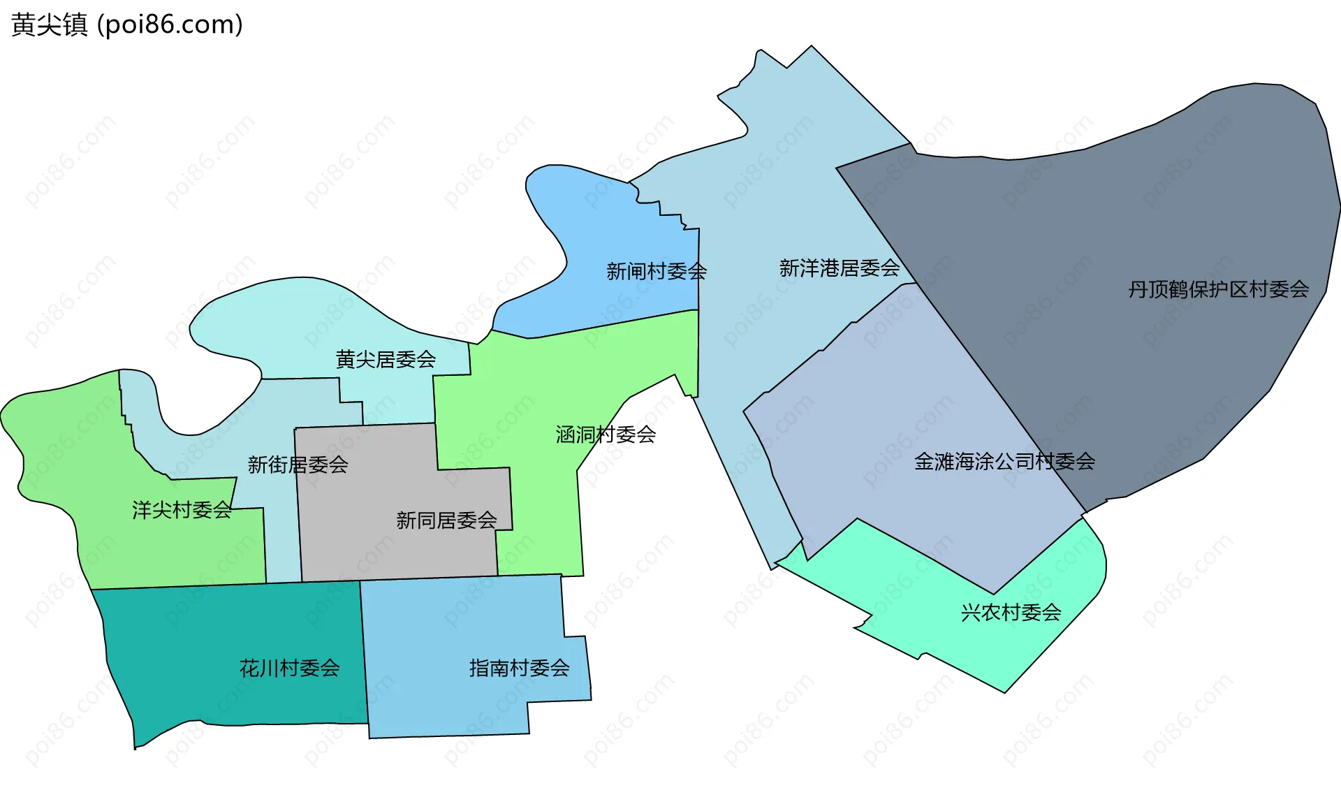 黄尖镇边界地图(五级行政区划)