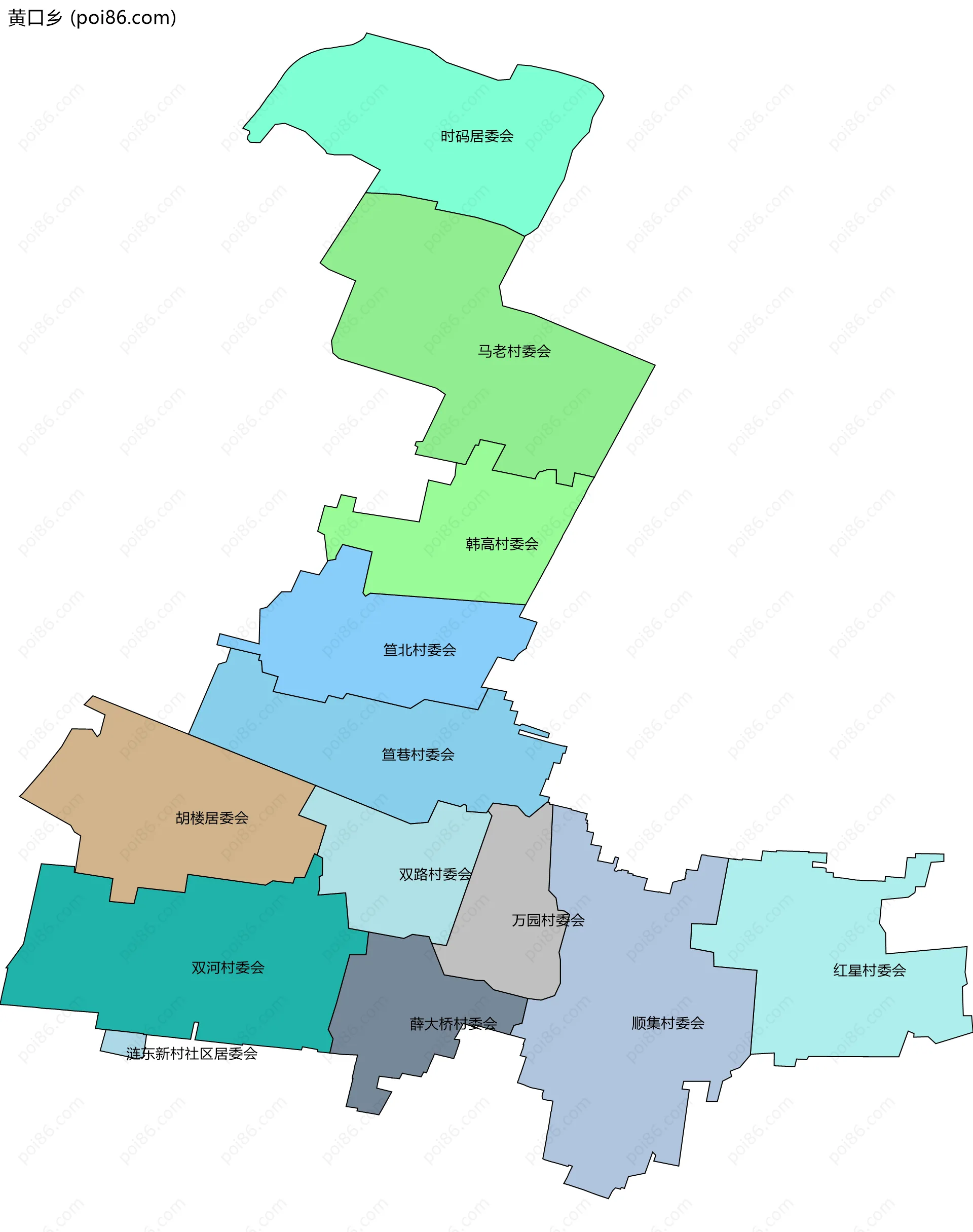 黄口乡边界地图(五级行政区划)