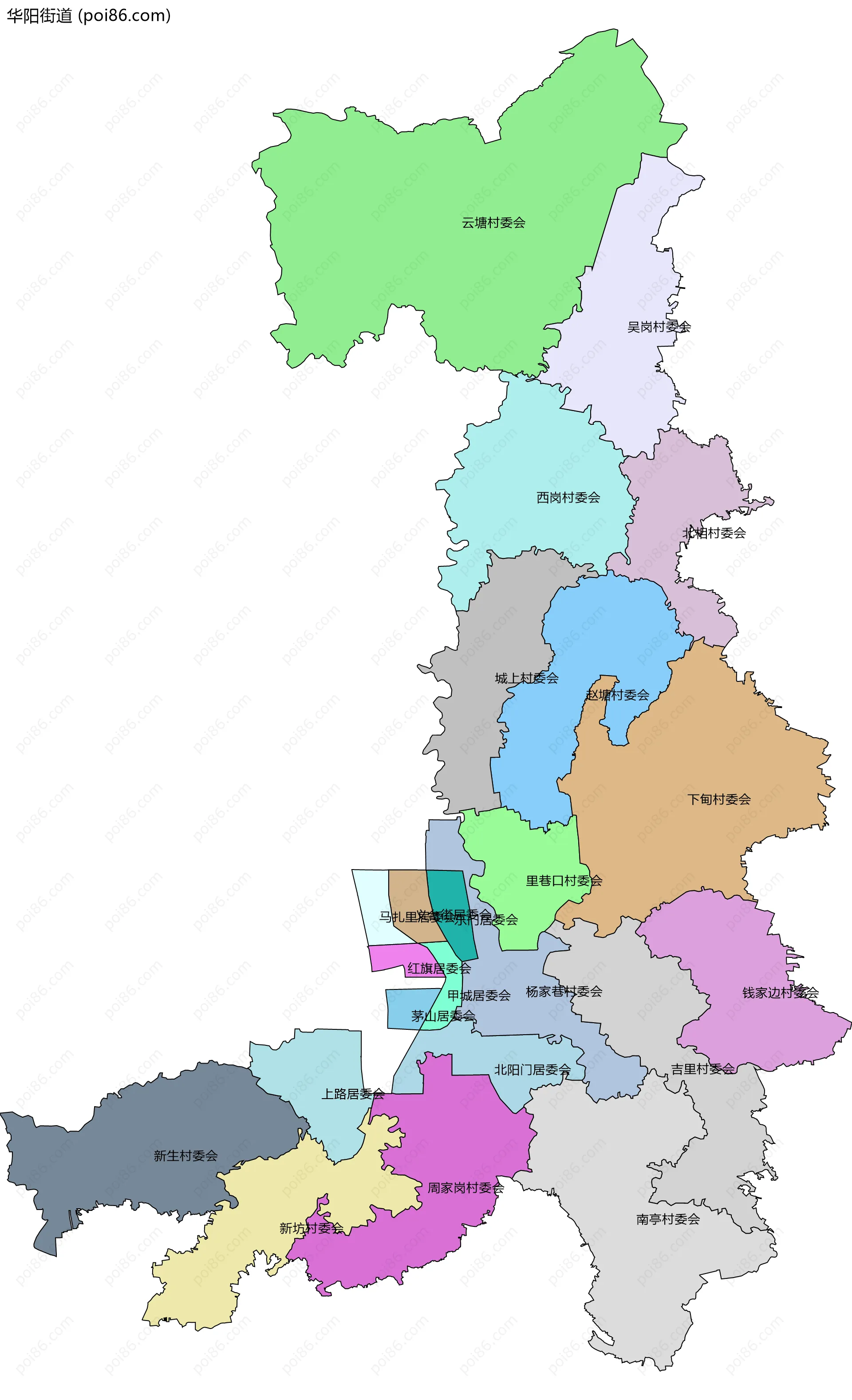 华阳街道边界地图(五级行政区划)