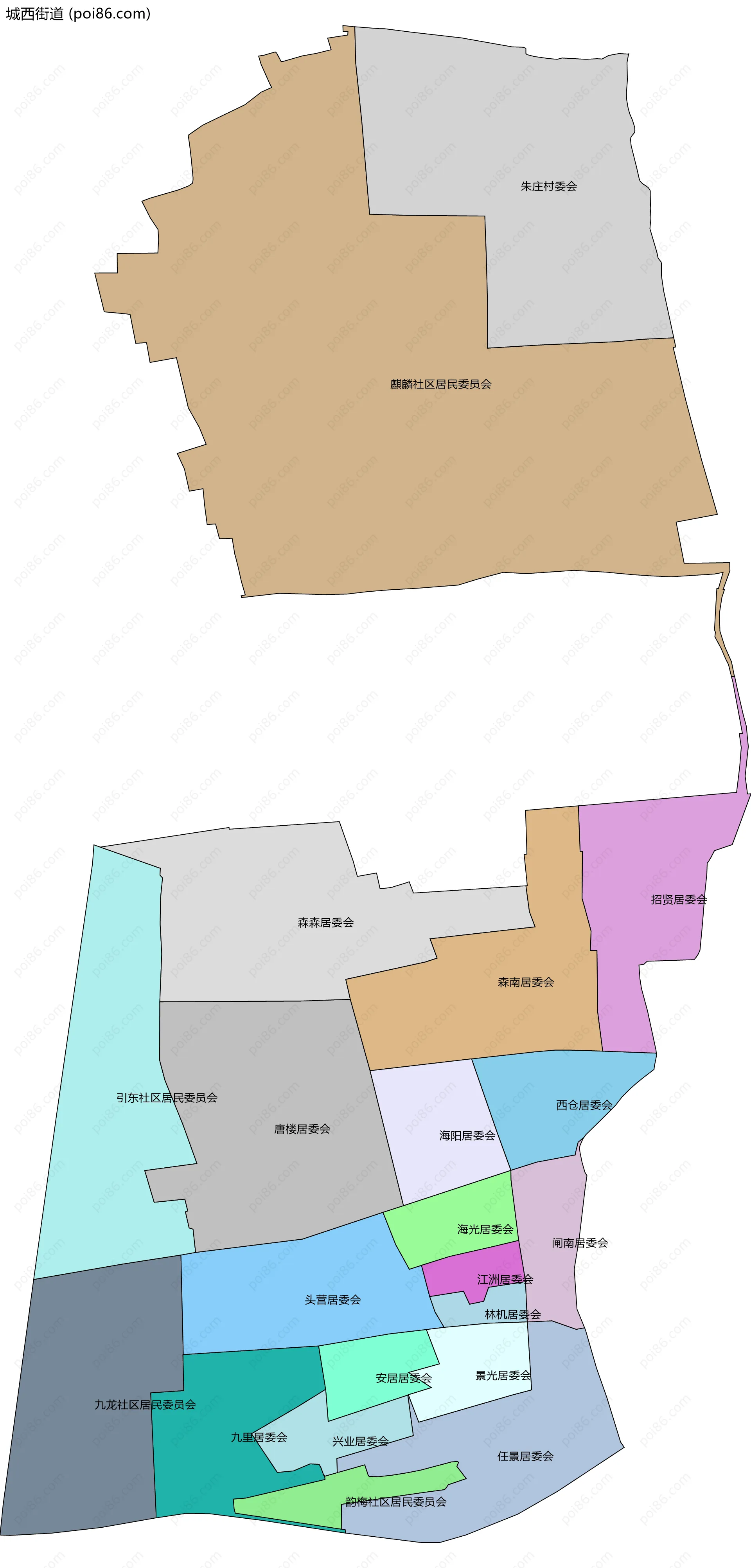 城西街道边界地图(五级行政区划)