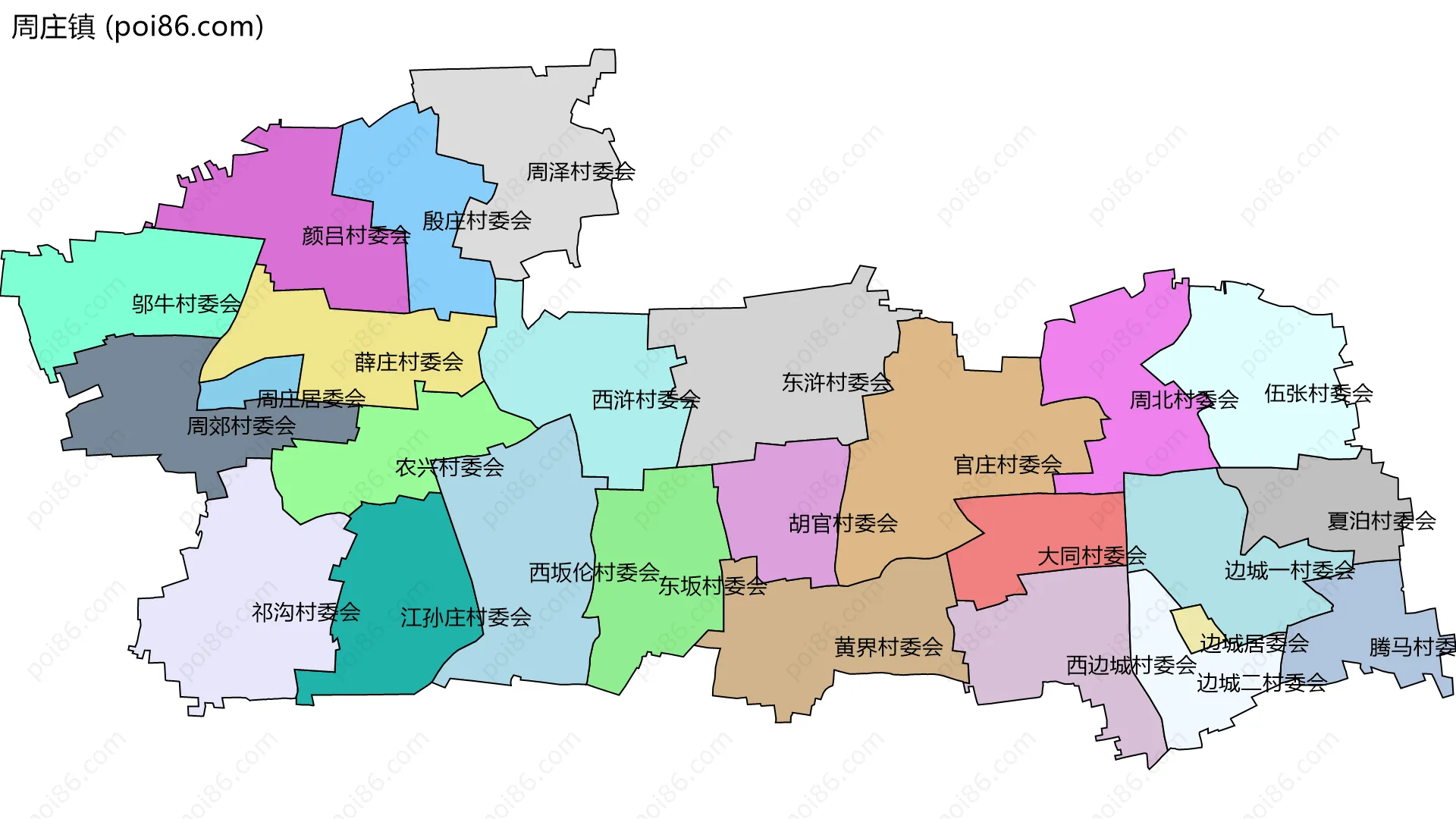 周庄镇边界地图(五级行政区划)