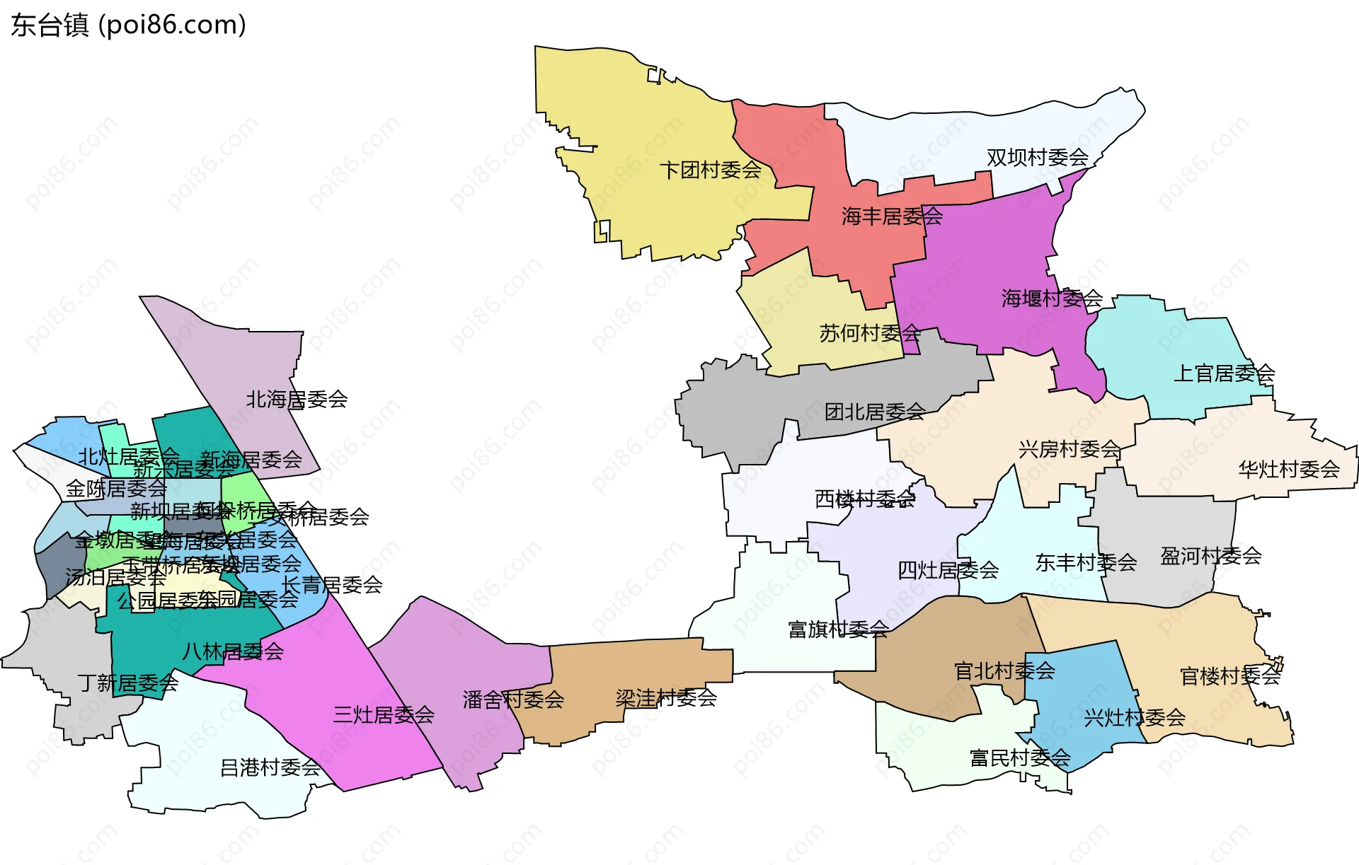 东台镇边界地图(五级行政区划)