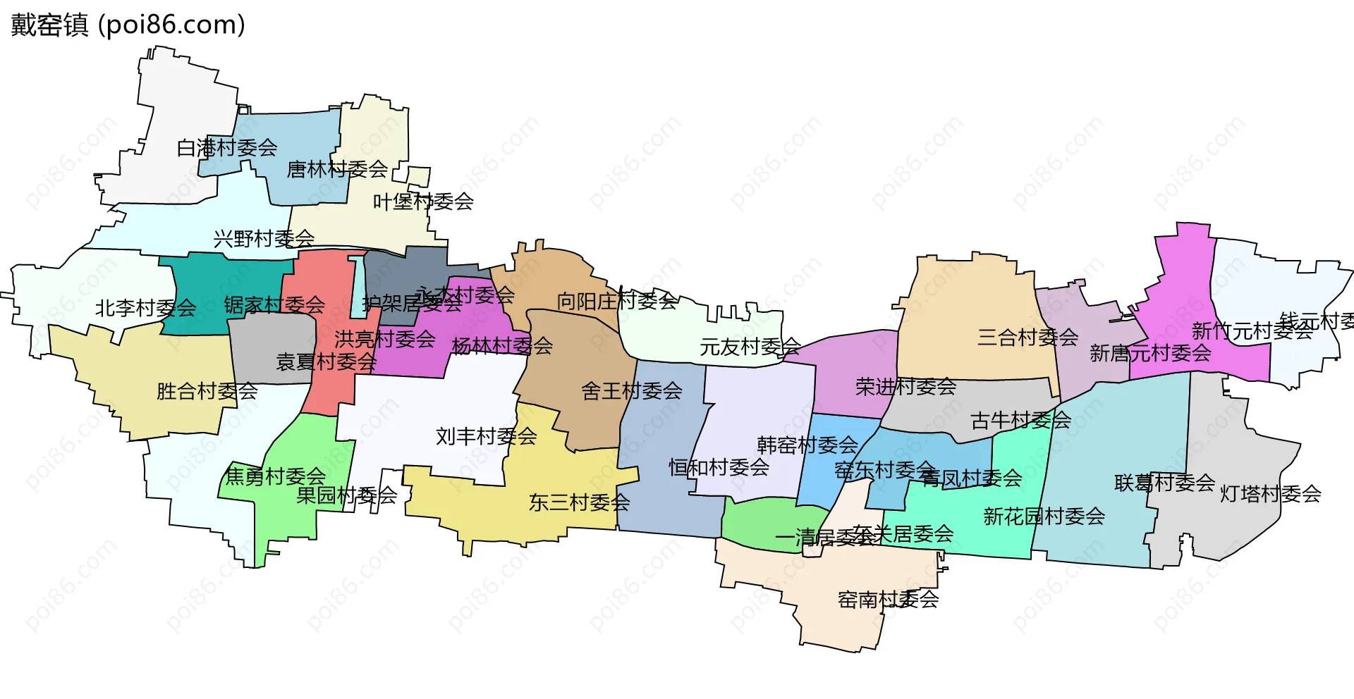 戴窑镇边界地图(五级行政区划)