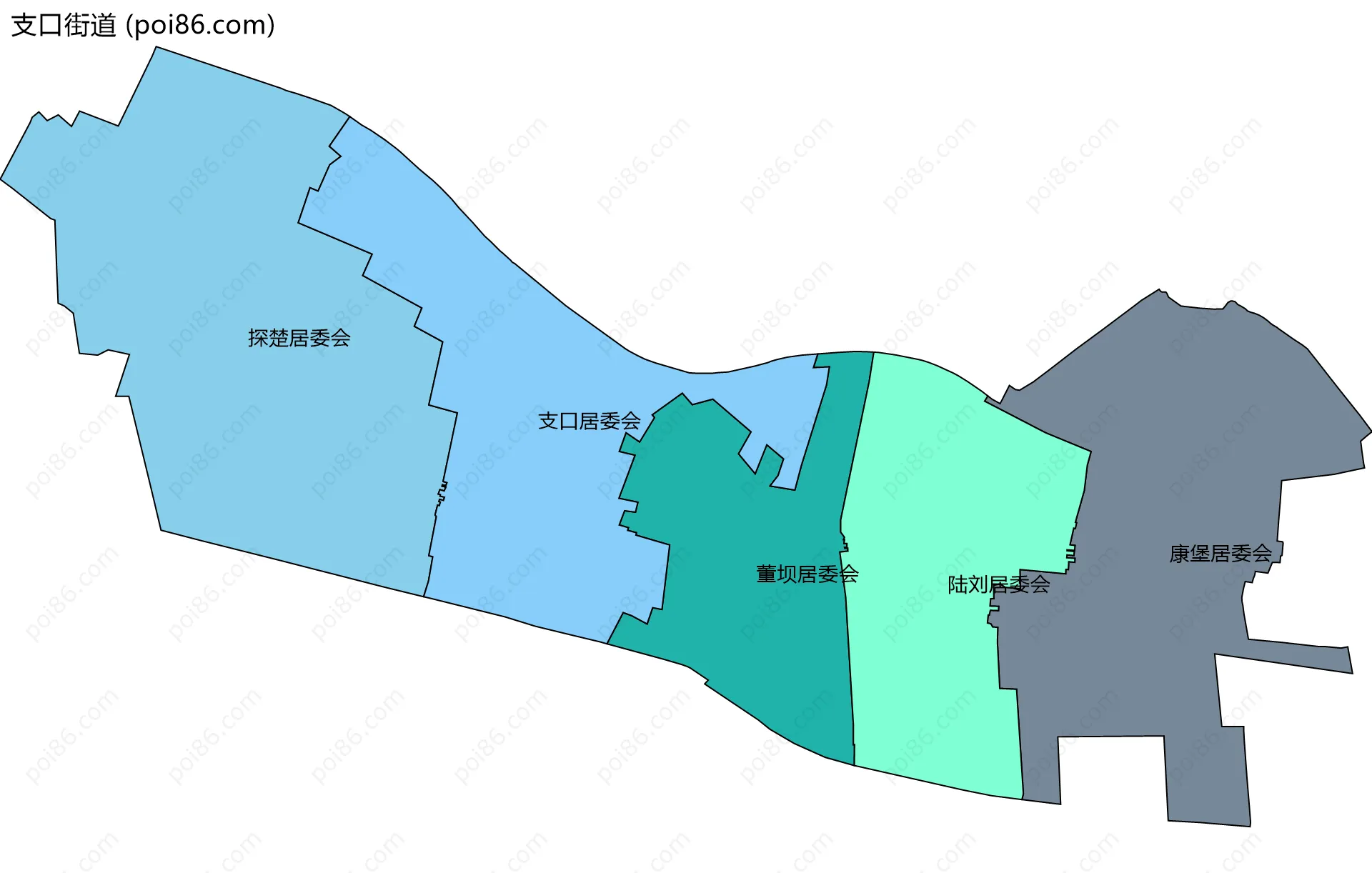 支口街道边界地图(五级行政区划)