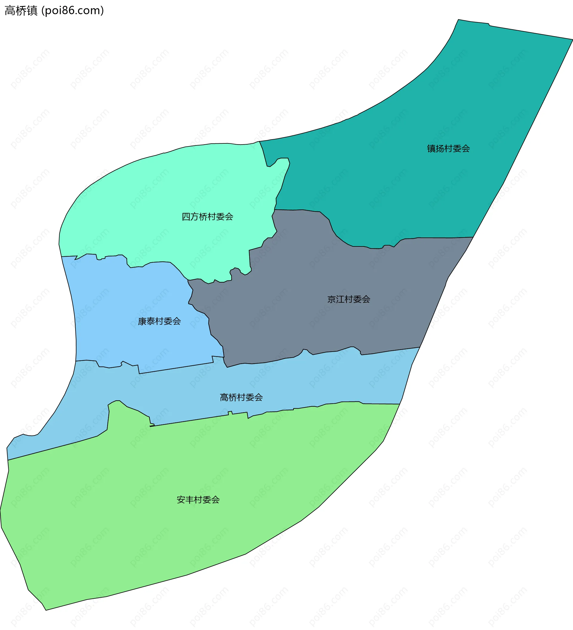 高桥镇边界地图(五级行政区划)