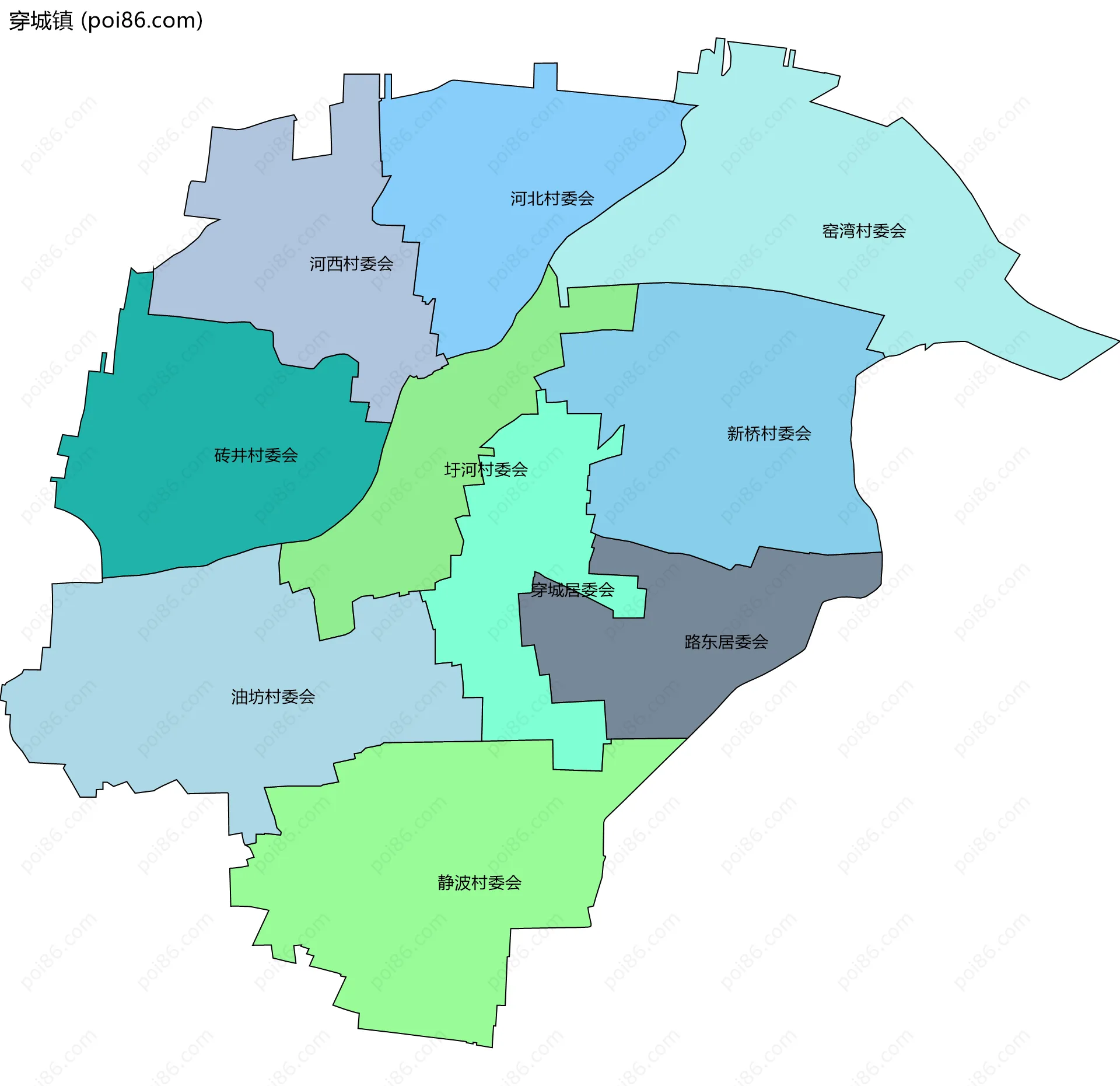 穿城镇边界地图(五级行政区划)