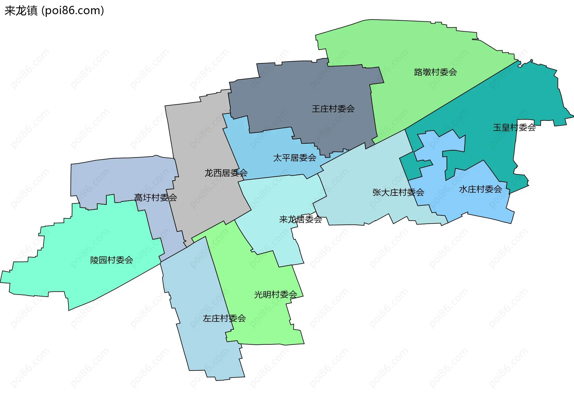 来龙镇边界地图(五级行政区划)