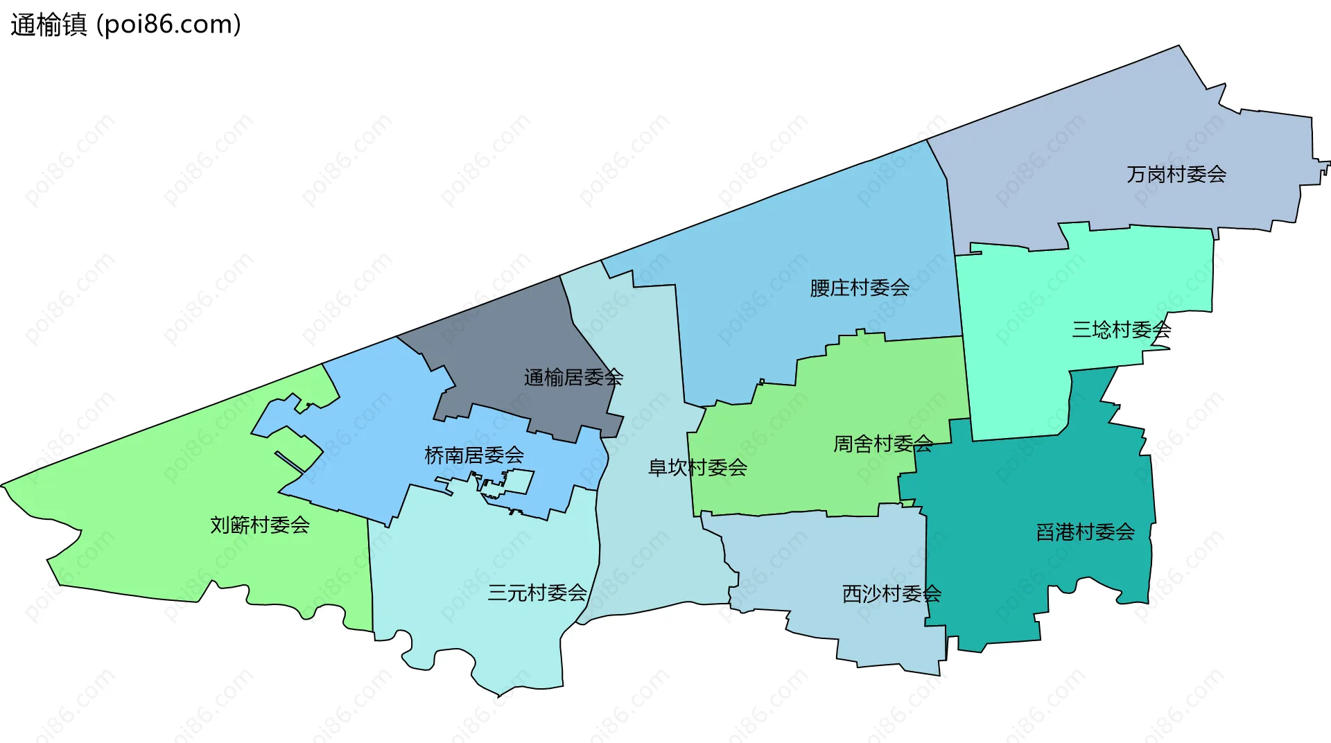 通榆镇边界地图(五级行政区划)