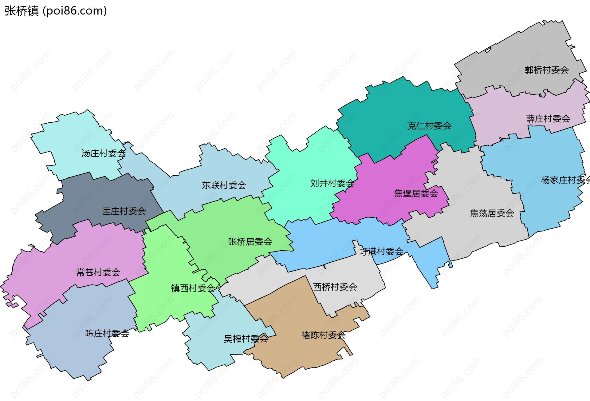 张桥镇边界地图(五级行政区划)