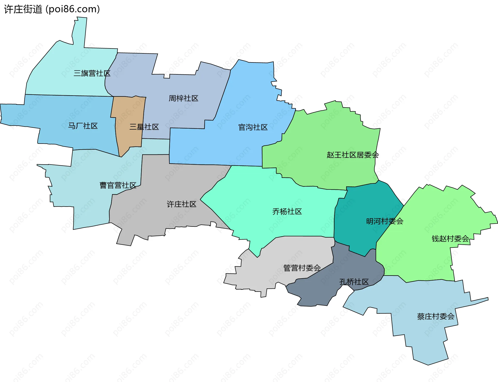 许庄街道边界地图(五级行政区划)